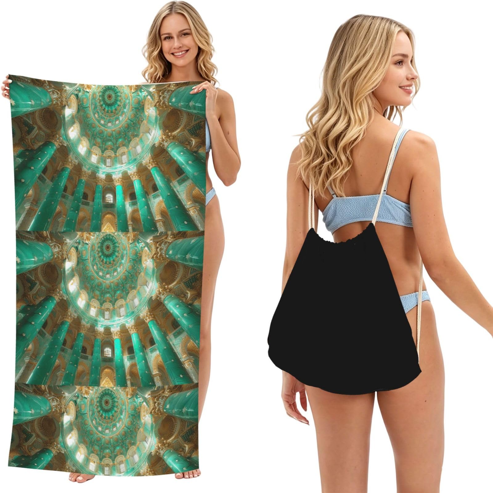 SKGOHLH Unique roof 2in1 Packable Beach Towel Bag Women