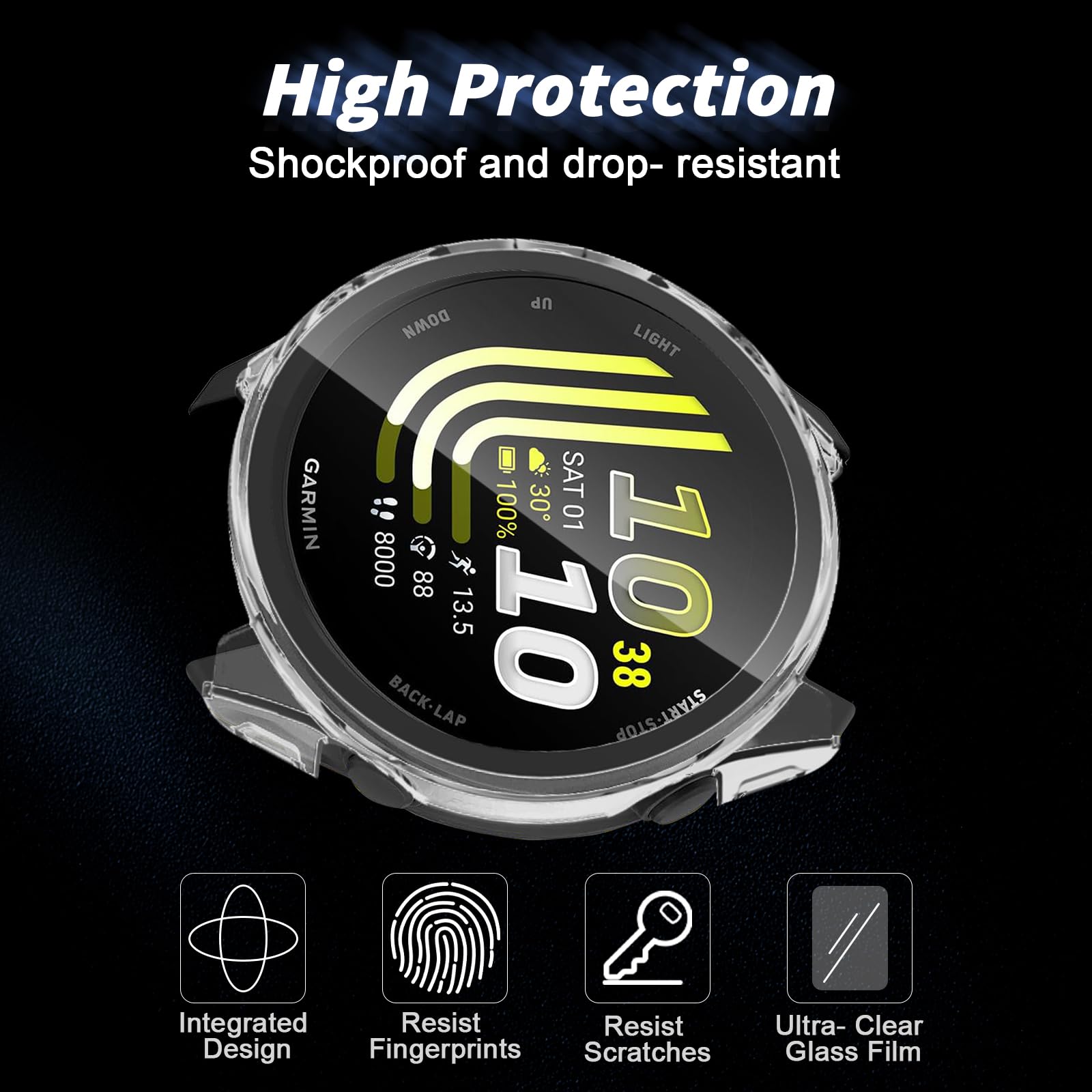 QULLOO Schutzhülle für Garmin Forerunner 70/170/ 170 Music Displayschutz,Voller Schutz Hülle, PC Hard Schutzfolie Case Cover mit Displayschutzfolie - Schwarz + Transparent
