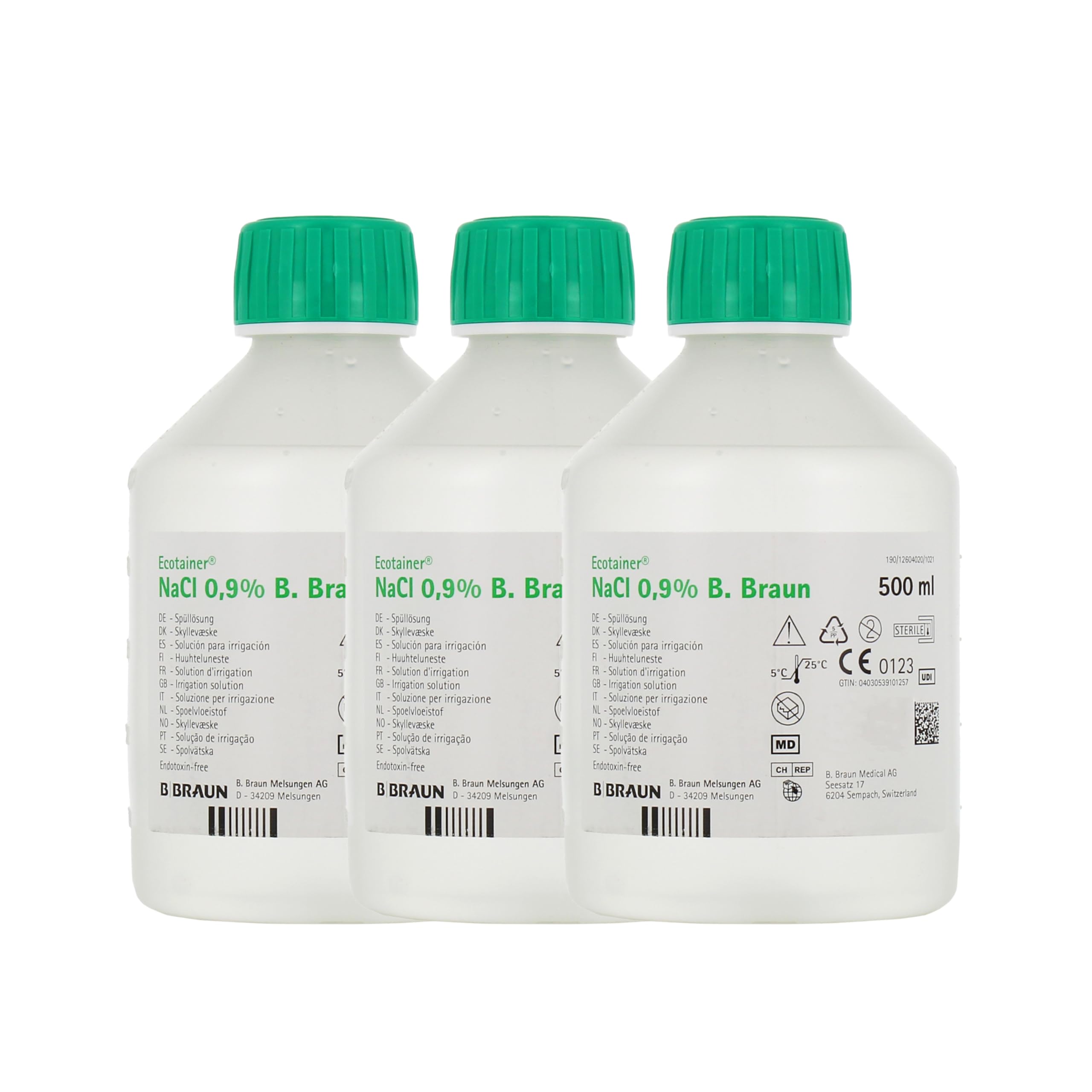 B-BRAUN | Sérum Physiologique | Fluidifie et Humidifie les Muqueuses Nasales | Élimines les Sécrétons | Permet le Rinçage & Le Traitement des Plaies | Lot de 3x500ML + 4 Seringues Mouche Bébé