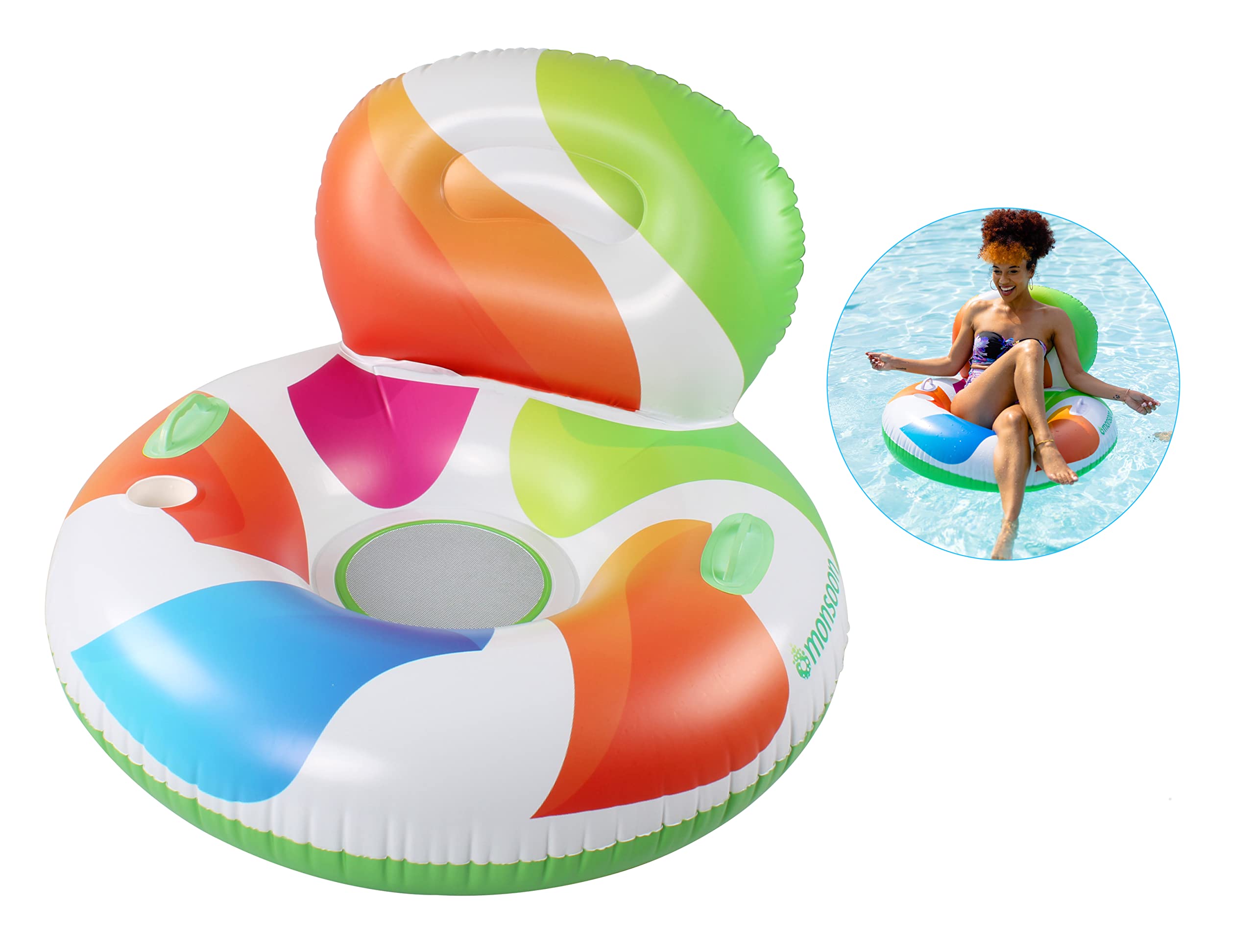 Monsoon [Fiesta] Inflatable Pool Floats Adults 36" Float River Raft Swimming Lounger with Backrest Cupholder