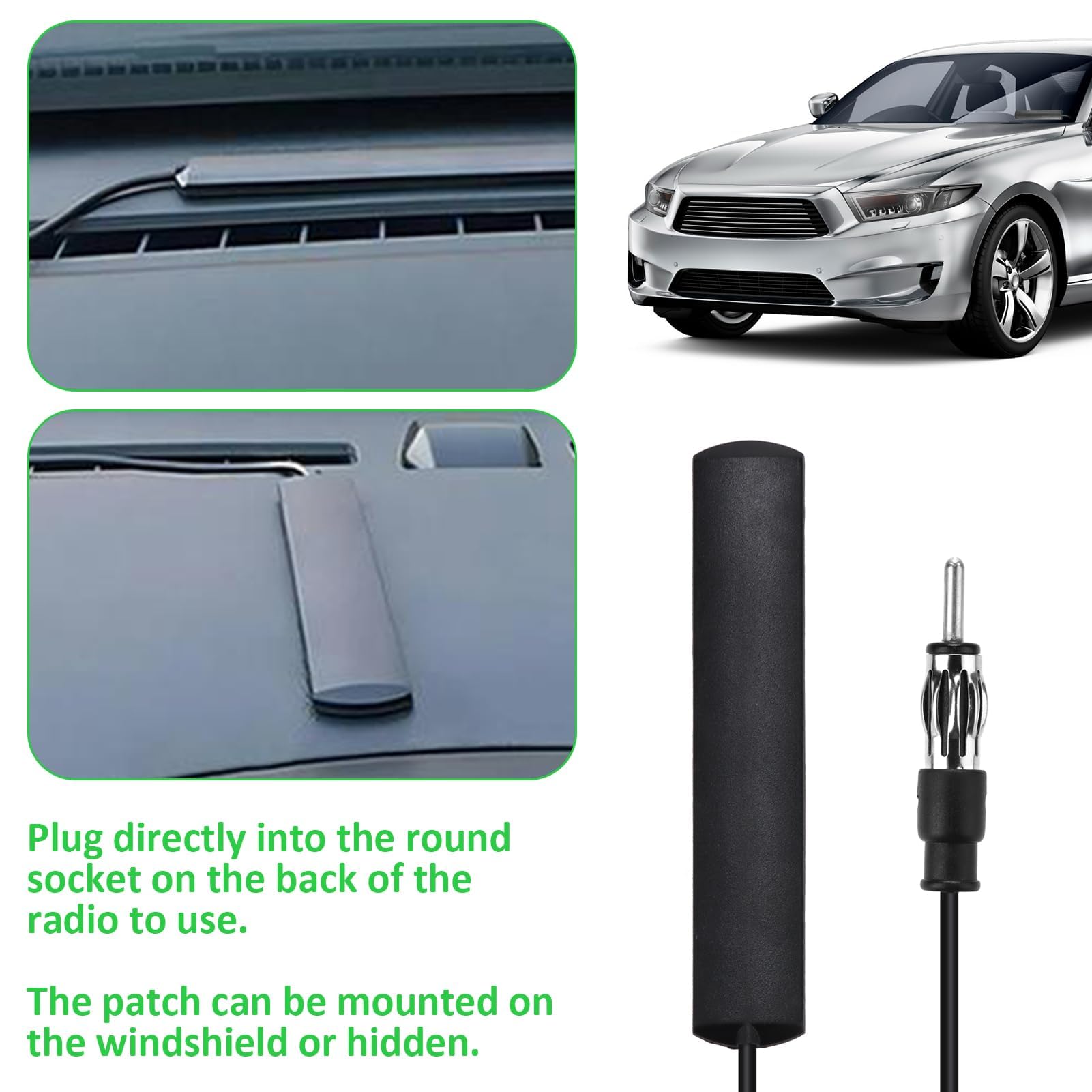 Antenne Radio Universelle DIN Pour Voiture - Adhésive Pour Pare-brise, Gain 3dBi - Câble 3 M - Compatible AM/FM, Sony, Pioneer, Etc.