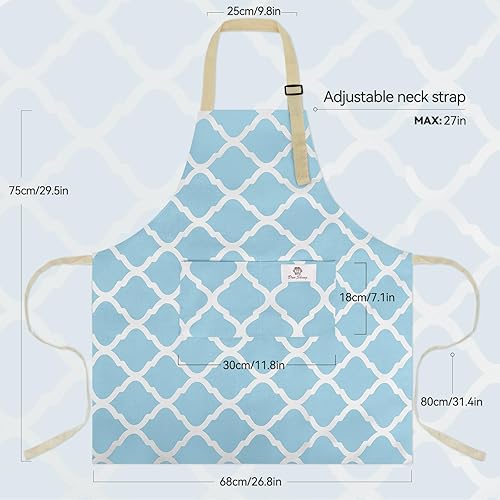 Miniatura 9 de Riqiaqia Paquete de 2 delantales para mujer con bolsillos delantal de chef suave para hombre delantales ajustables para cocina cocina barbacoa rayas