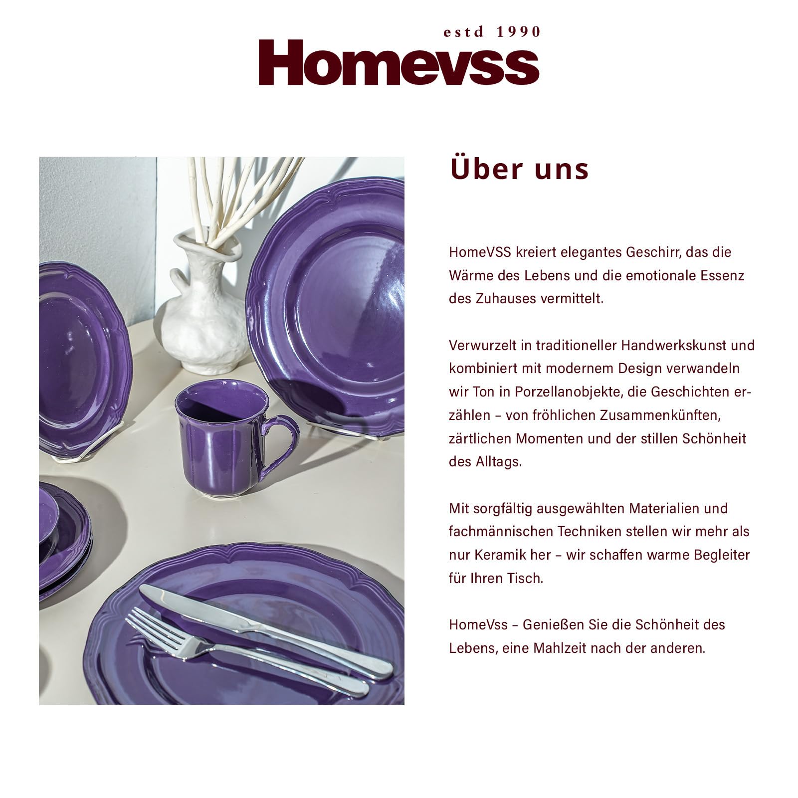 Juego de vajilla de 20 piezas, juego de platos y cuencos, vajilla de gres para 4 personas, apta para microondas y lavavajillas, resistente a los arañazos, color morado antiguo moteado estilo campestre