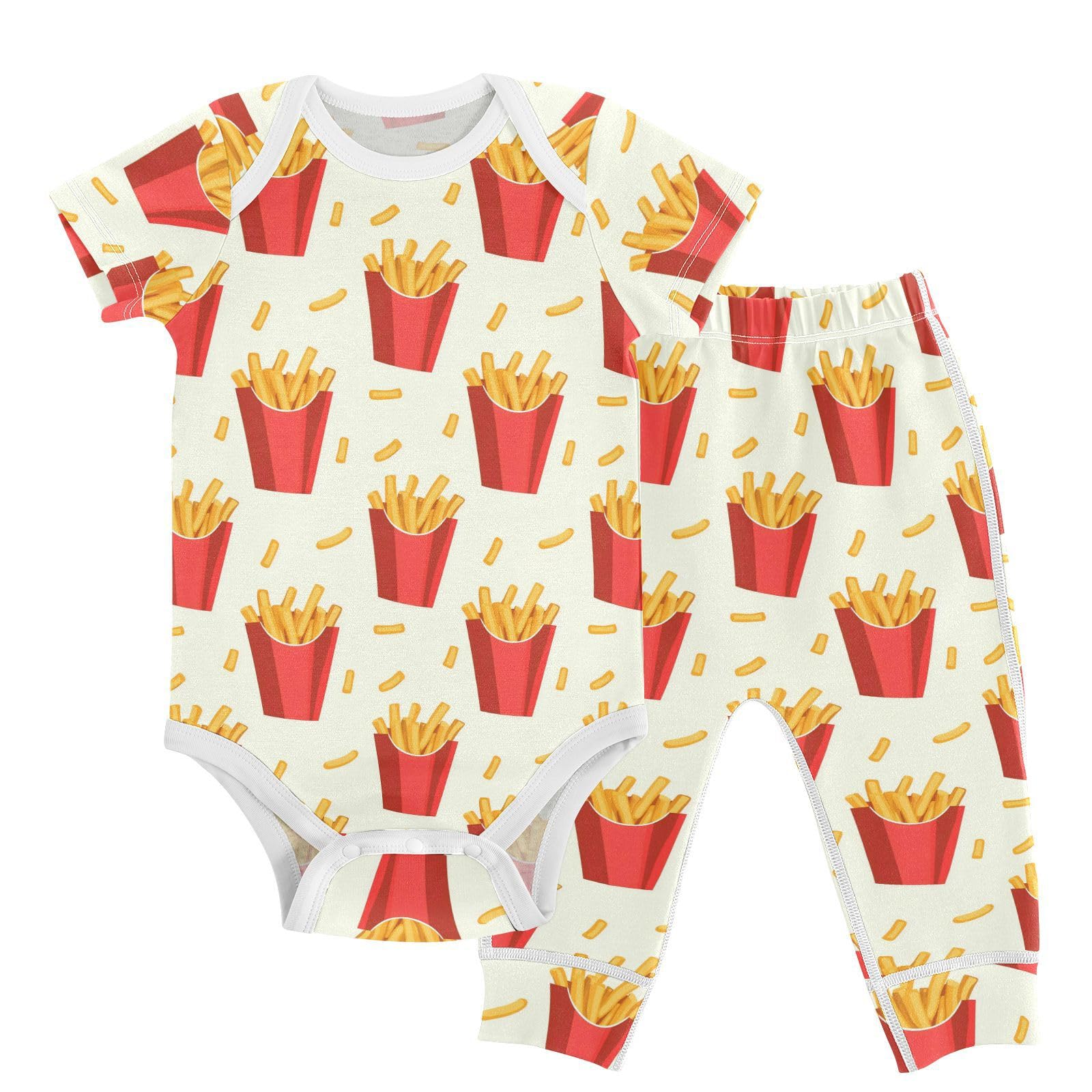 vvfelixl Unisex Short Sleeve Baby Pants Sets,Crispy French Fries Baby Bodysuits Set,Babys Layette Sets Clothes for 18-24M