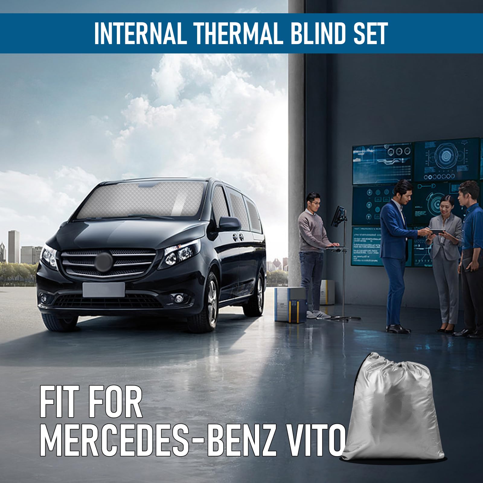 10-teiliges Thermo-Rolloset für VITO II W639/Viano LWB L2 2003-2014, Sonnenschutz-Set, Windschutzscheibenabdeckung, Sommer-UV-Schutz und Schutz