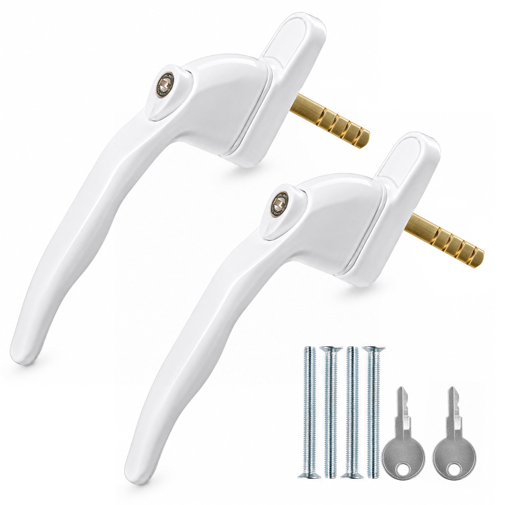 ZAVIA Espag Window Handle (Pack of 2) for uPVC Windows | Key Locking Window Handle with 44mm Spindle | Powder Coated Window Lock Handle with Key, Screws & Cover Cap