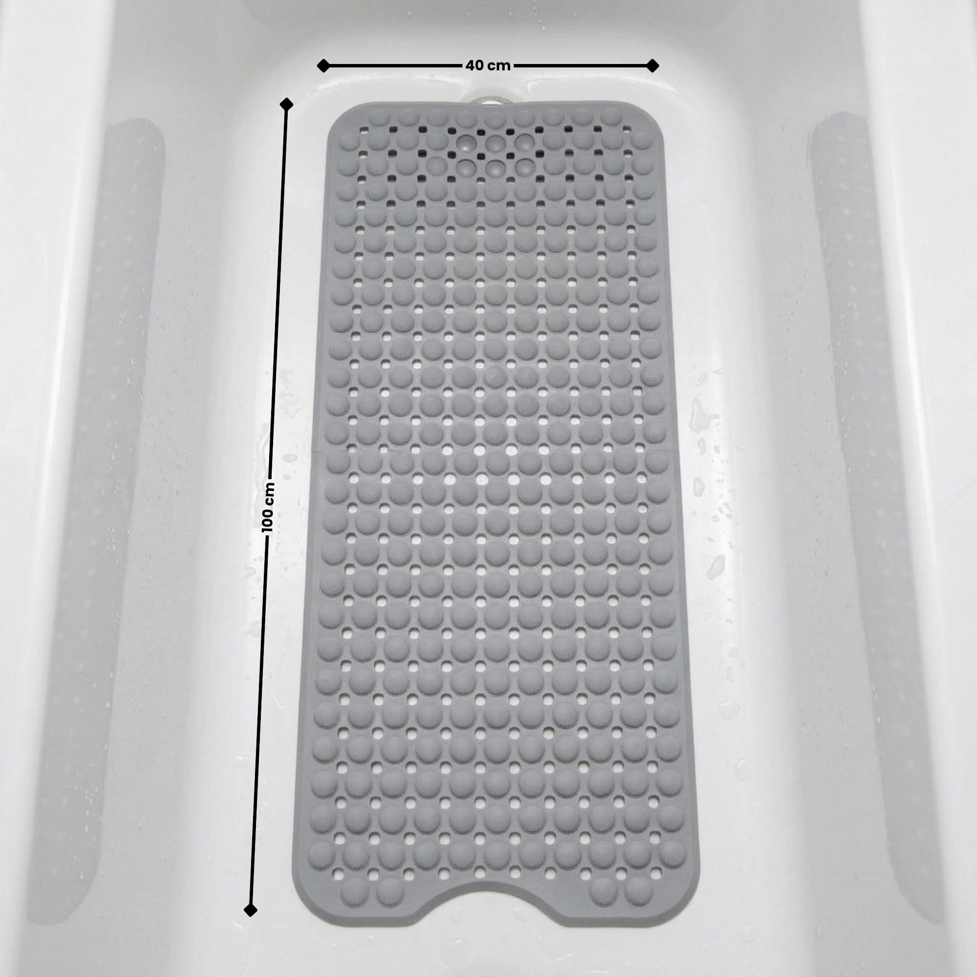 edihome, Alfombra Bañera Antideslizante, 100x40 cm, Alfombrilla Ducha, Burbujas con Ventosa sin BPA, Antibacterial, Resistente al Moho, Lavable a Máquina (Gris Claro, 100 x 40 cm) — view 3