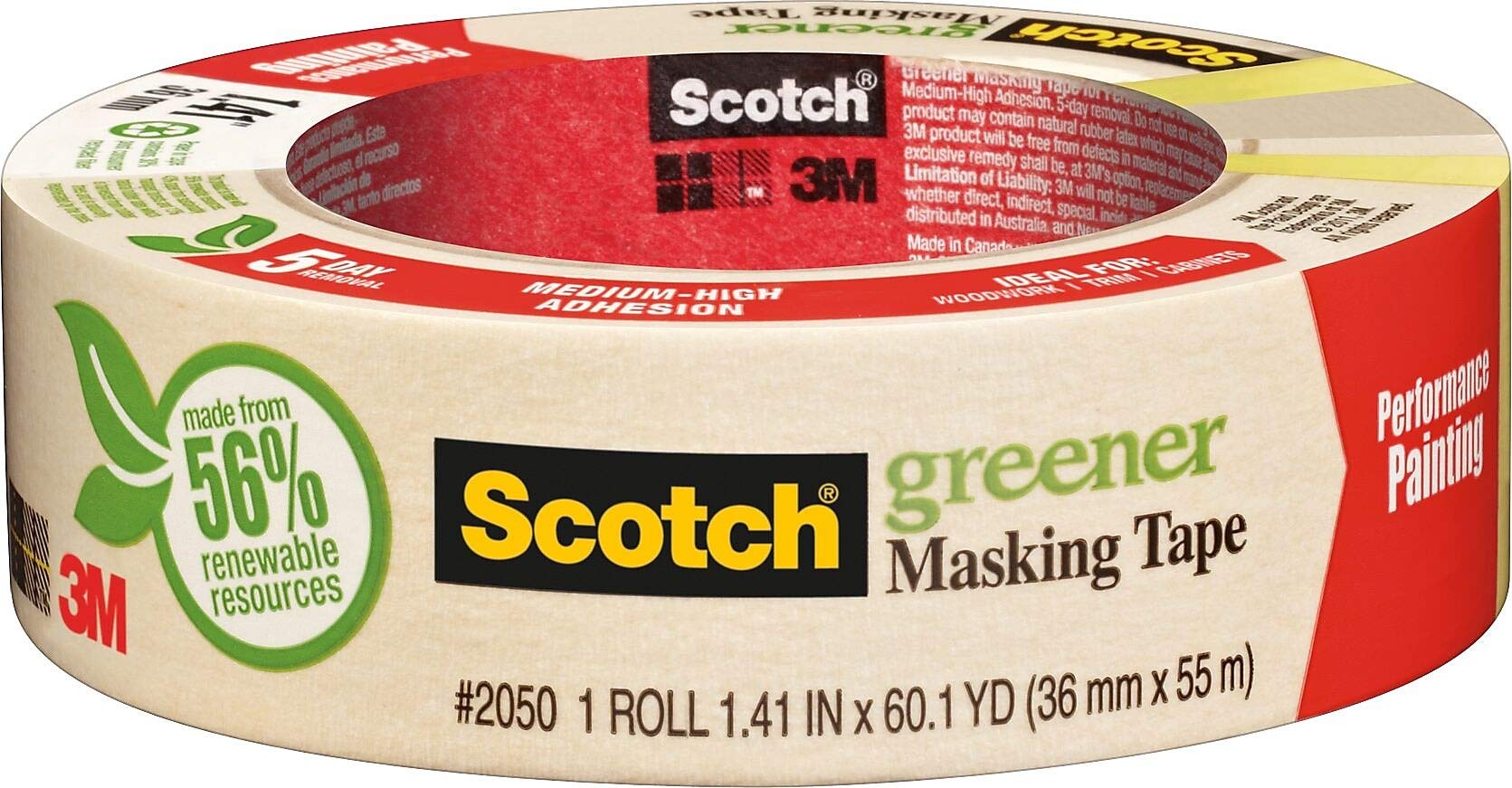 3 M (2050–36 A) Greener Kreppband Masker für Performance Malerei, 2050–36 A, 1,41 in X 60,1 YD (36 mm x 55 m) [kaufen werden die Min bestellen Sie Menge, die 24 Rollen]