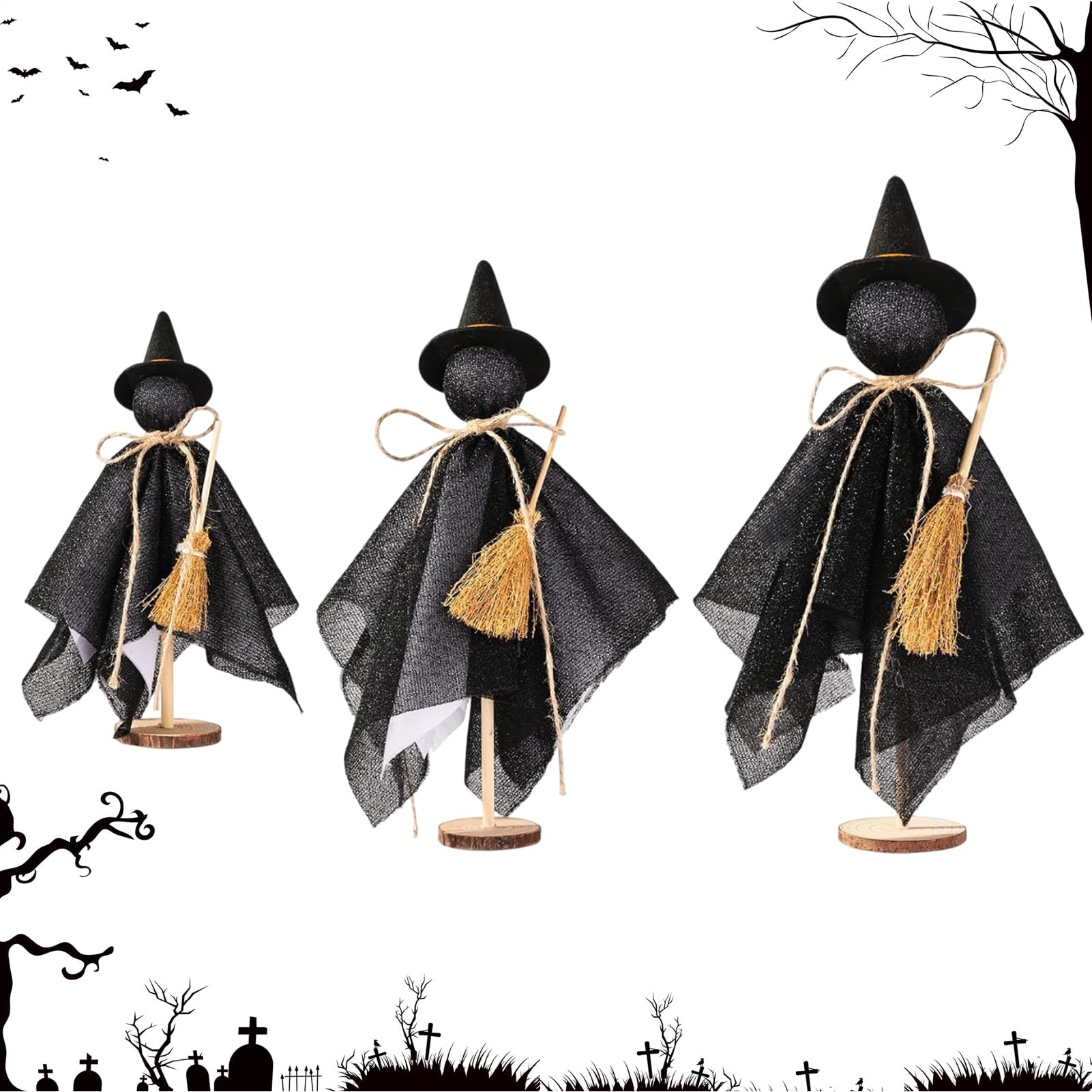 Statues de sorcières Halloween pour cheminée et salon déco terrifiante x3