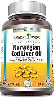 Amazing Omega Norwegian Cod Liver Oil 1250 Mg Softgels Supplement | Omega-3, EPA, DHA, Vitamin A, Vitamin D & Vitamin E (Lemon | 250 Count)