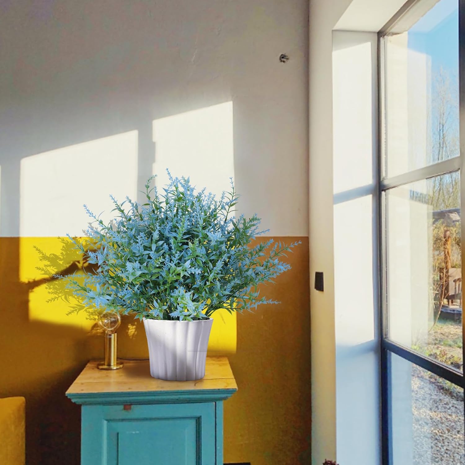 RECUTMS 20 Bundles Outdoor Artificial Flowers UV Resistant Fake Outdoor Plants, Faux Greenery for Indoor Outside Hanging Plants Garden Porch Window Box Home Wedding Farmhouse Décor(Blue) - Image 4