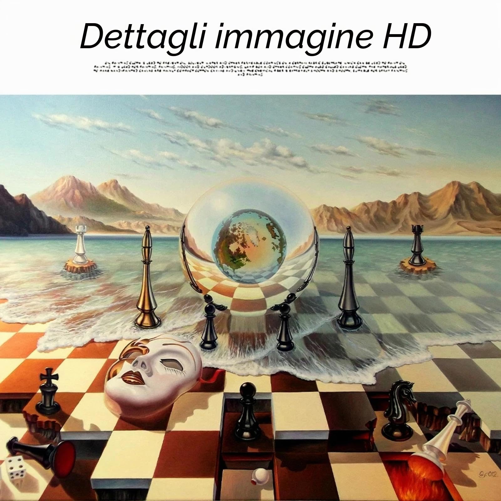 GEMMII Salvador Dali Surrealismo Maschera di scacchi sul mare Dipinto su tela Quadri moderni di arte della parete Poster e stampe astratti Murale XXL 42x60 cm Senza cornice