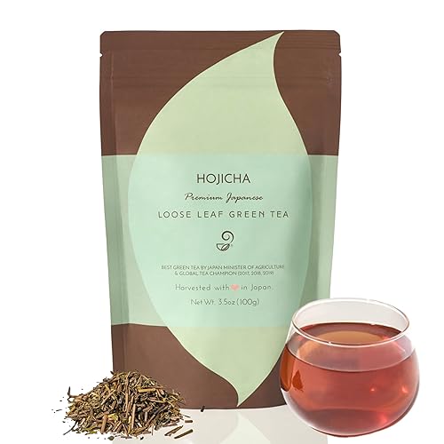 Japanese Green Tea Co. Hojicha Té verde japonés tostado de hojas sueltas de Arahataen Farms - Té verde orgánico enriquecido con catequina con bajo