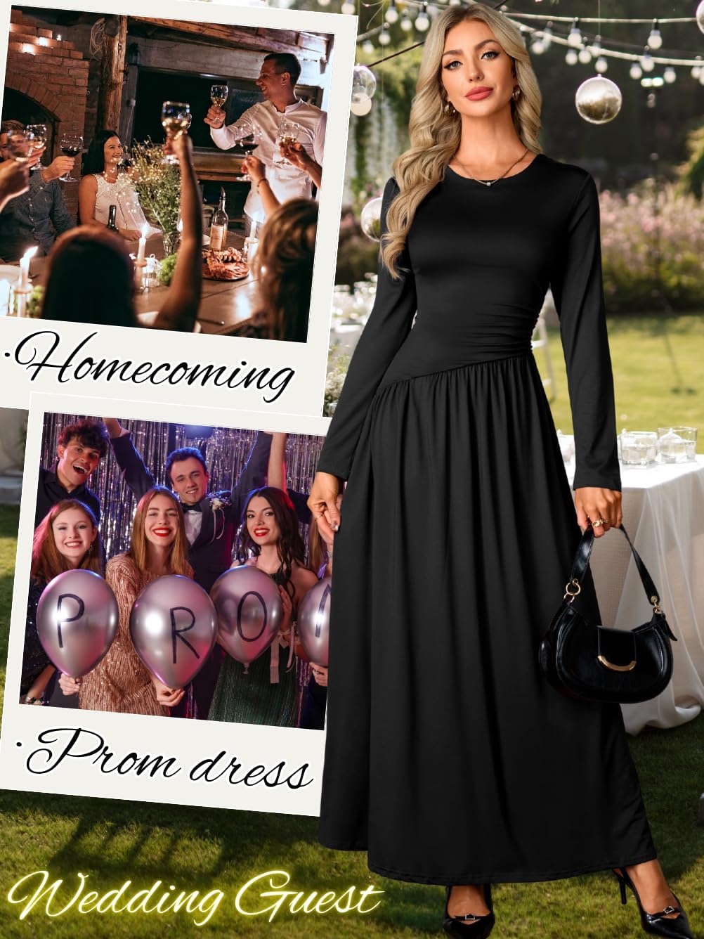 Women's A-Line Maxi Dress, Flowy Ruched Drop Waist Elegant Casual Dress for Spring Wedding Church - Image 3