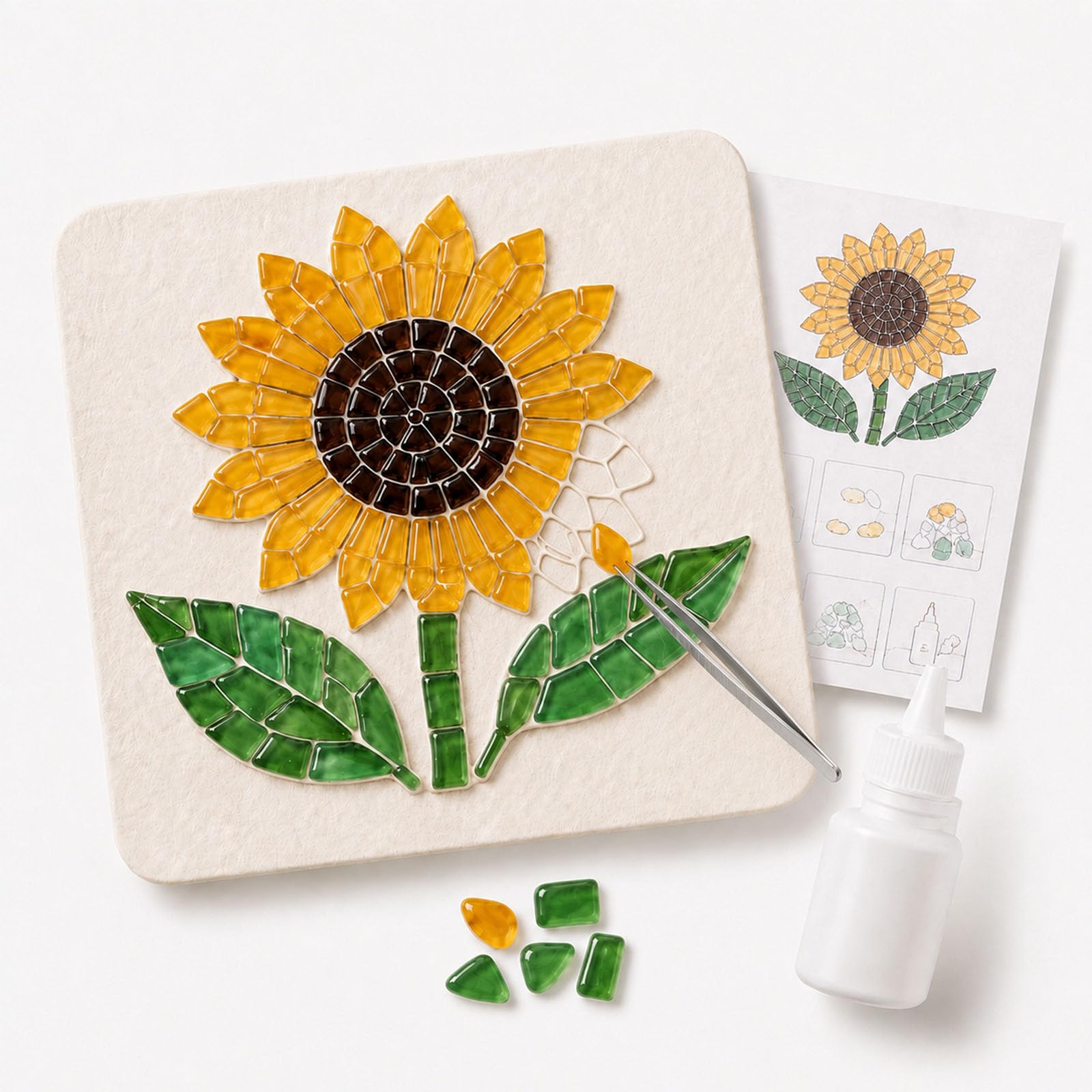 Jeeeun Sea Glass Art Kit for Adults, DIY Mosaic Craft, 4‑Inch Board (#K)