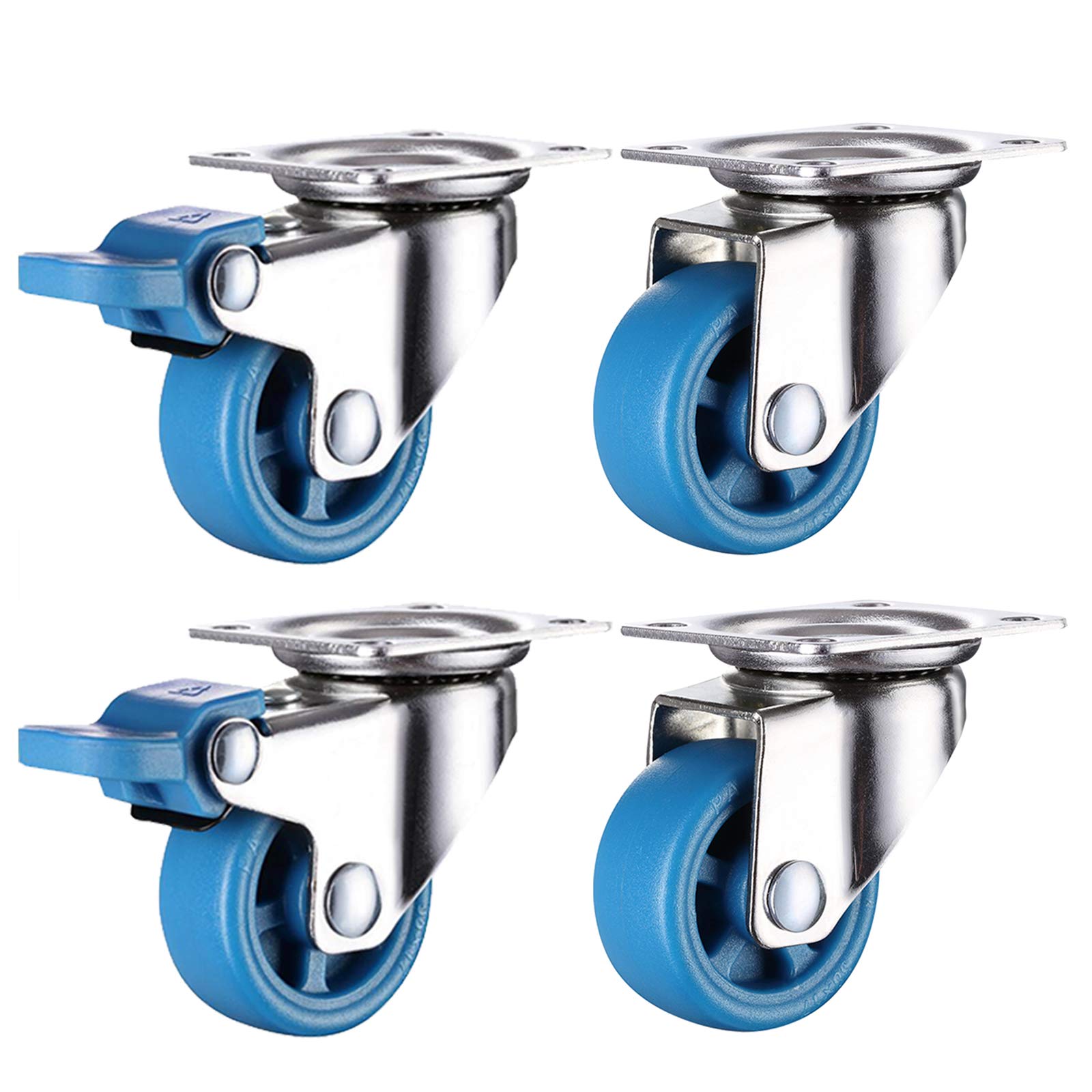 Rotelle per mobili Piccoli da 25 mm (4 Pezzi/carico 60 kg), Rotelle in Nylon, Blu | Ruote fisse/Ruote girevoli/Freno | Ruote piroettanti girevoli per Carrello opzionali a 3 Stili, con Accessori a VI