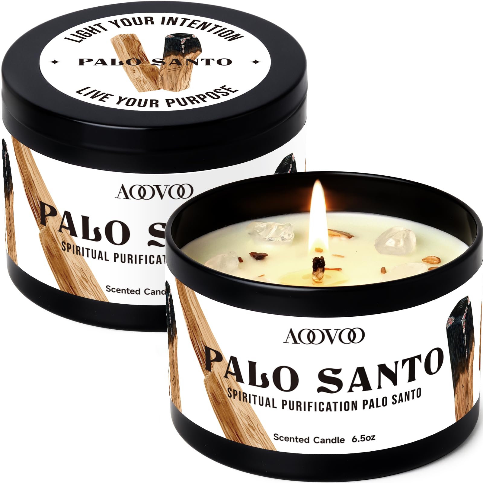 AOOVOO 2 Pack Palo Santo Candles – Cleansing Candle with Crystals