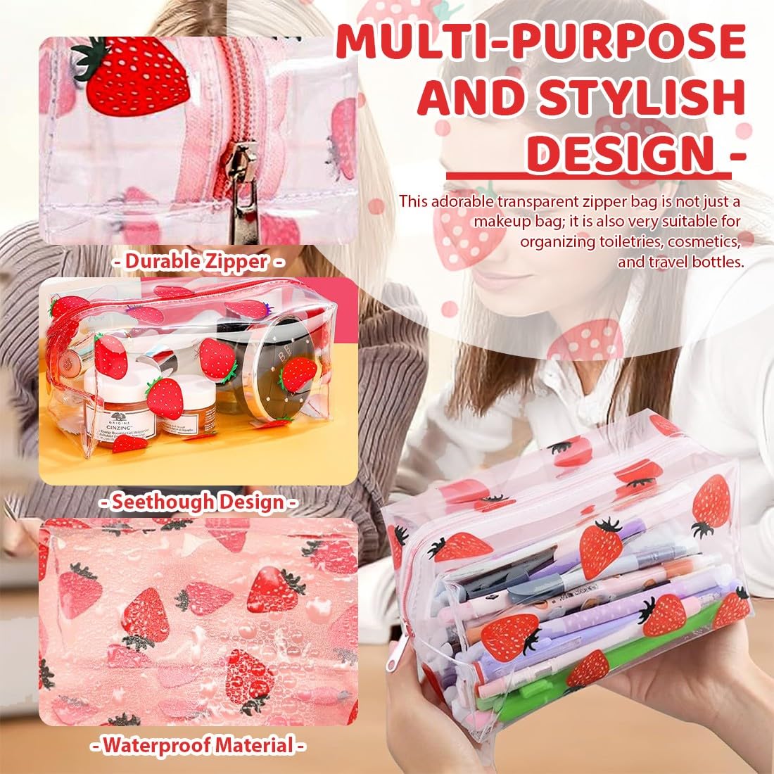 2 Pezzi Beauty Case Trasparente, Beauty Case da Viaggio Borse da Toilette Sacche Trasparenti da Aereo Trousse Trucchi con Cerniera Kit Viaggio Makeup Bag per Cosmetici Donna Uomo