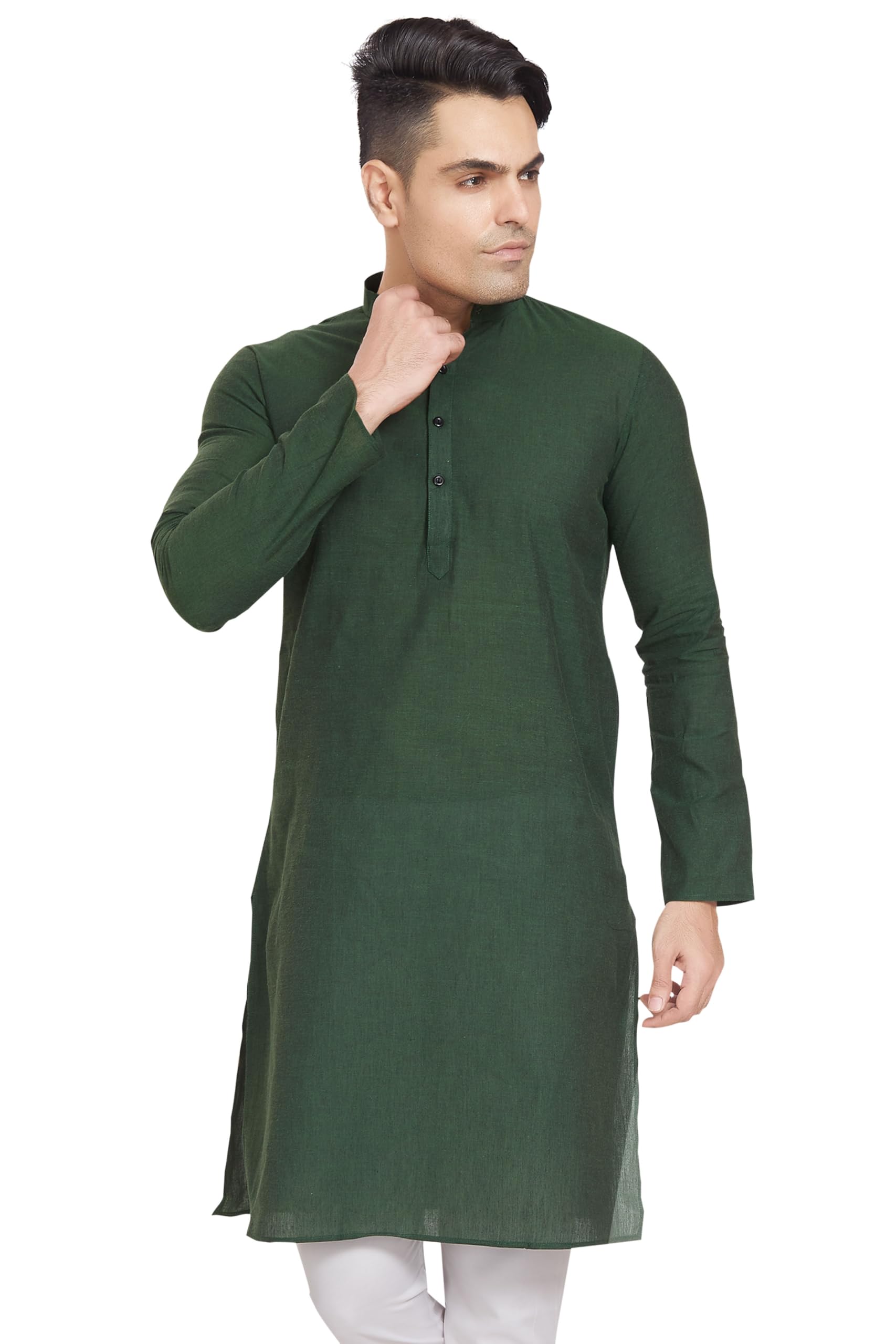 Divisive Men's Pure Cotton Only Regular Fit Long Kurta (Dkrt304_M_Green)