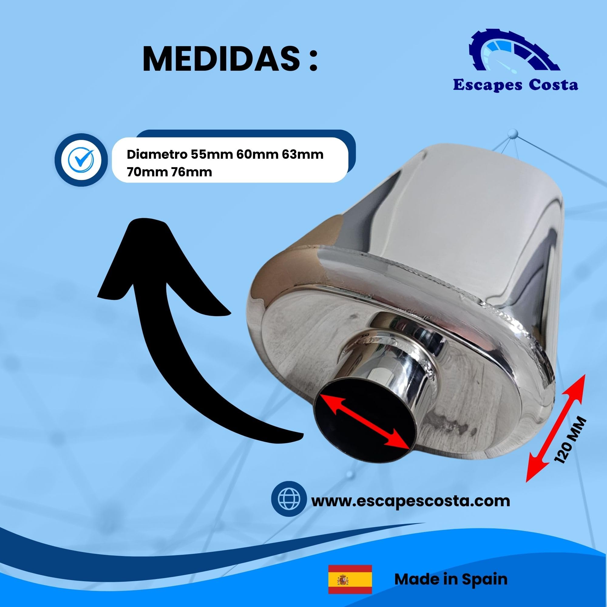 Silenciador de escape coche, Silencioso Universal Alto Rendimiento - Silencioso Acero inoxidable 76mm - 3 Pulgadas (76mm)