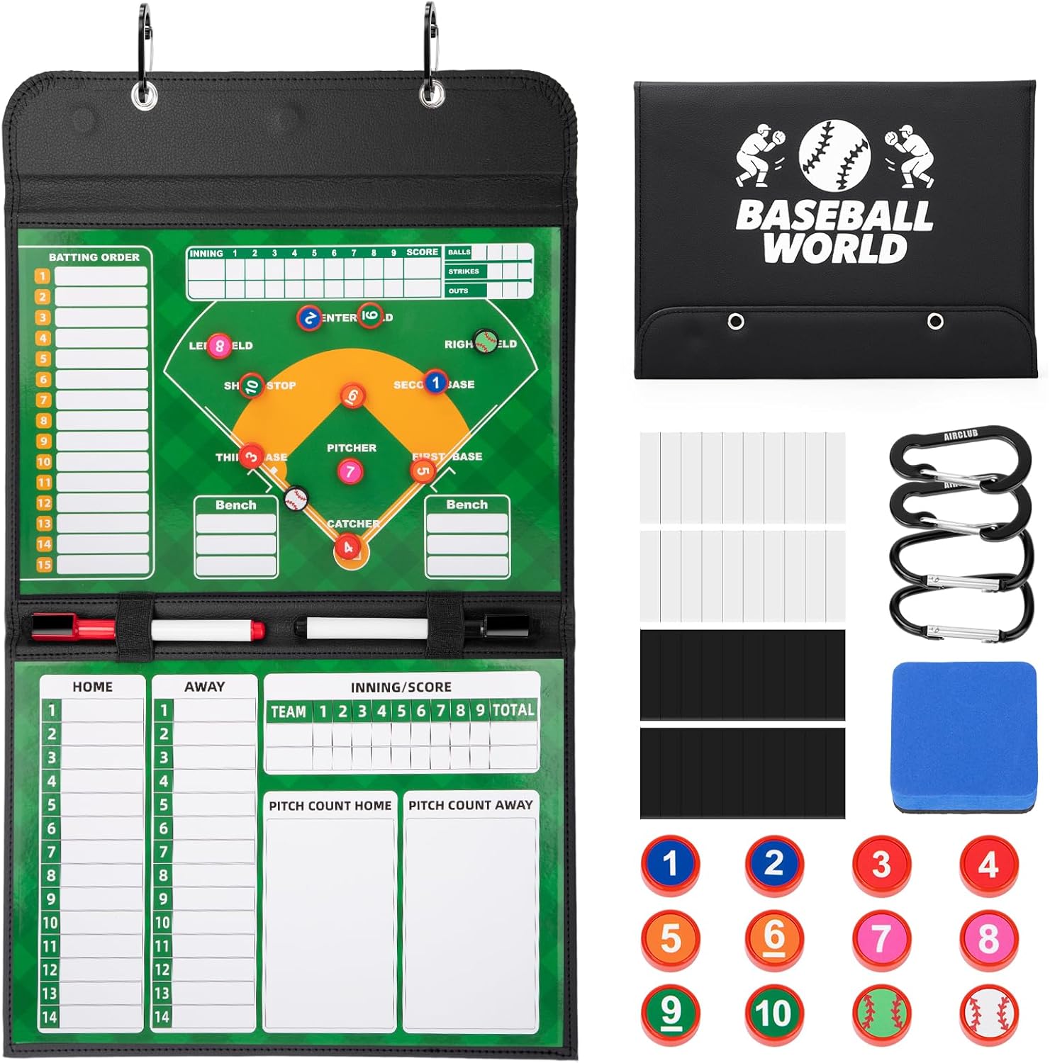 Magnetic Baseball Lineup Board, Leather Cover Baseball Lineup Cards Baseball Lineup Board for Dugout, Collapsible Professional Softball & Baseball Lineup Board Coaching Accessories