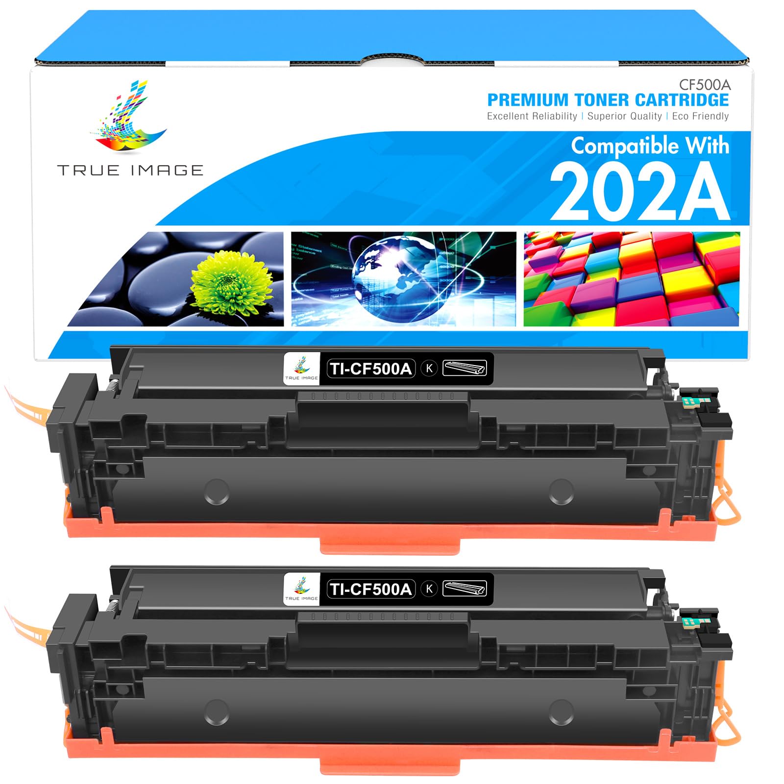 TRUE IMAGE Compatible Toner Cartridge Replacement for HP 202A CF500A 202X CF500X Color Pro MFP M281fdw M281cdw M254dw M254nw M281fdn M280nw M254 M281 202 Toner Ink Printer (Black, 2-Pack)