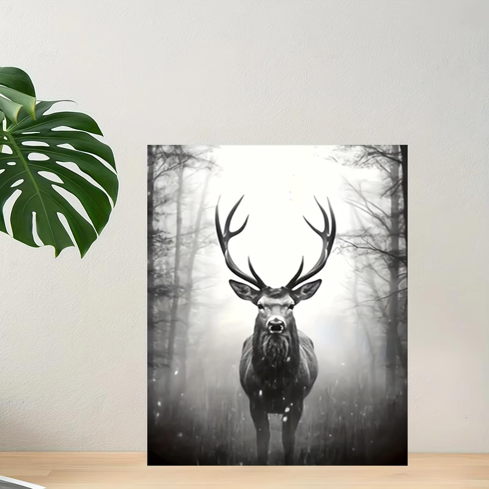 IHHGNB Frameless Art Deco Deer Canvas Wall Art Prints Majestic Stag in Misty Forest Vintage Nature Decor for Living Room Bedroom(80x120cm(31x47in)/No frame)