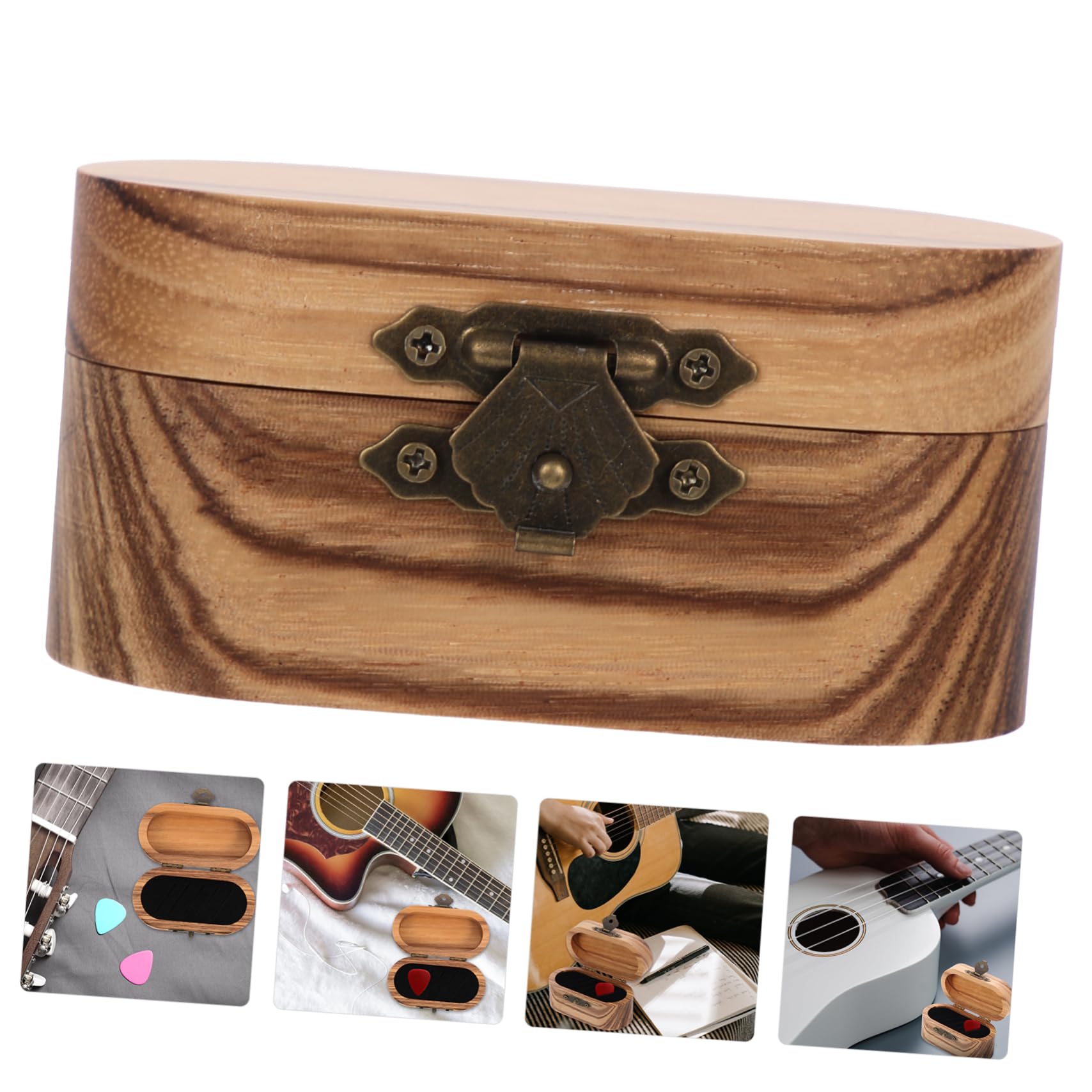 Cabilock Caja De 3 Piezas Caja De Madera para Púa De Guitarra Soporte para Púas De Guitarra De Diseño Retro De Guitarra Caso De Púas De Guitarra Bajo Palanca Antiguo Franela