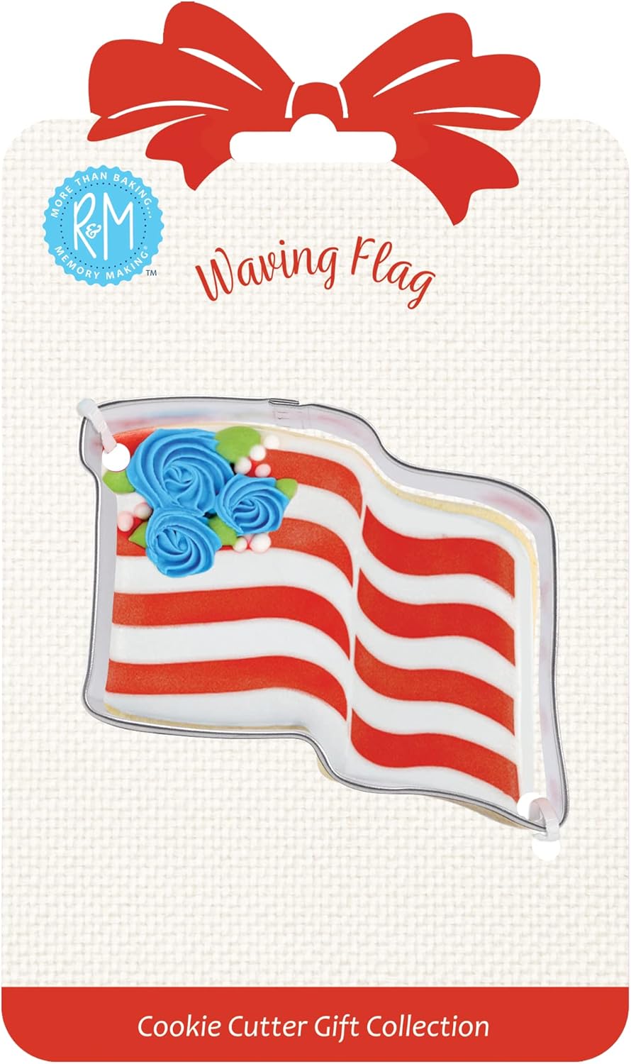 R&M Waving Flag Cookie Cutter 3" - Stainless Steel - Gift Tag Carded