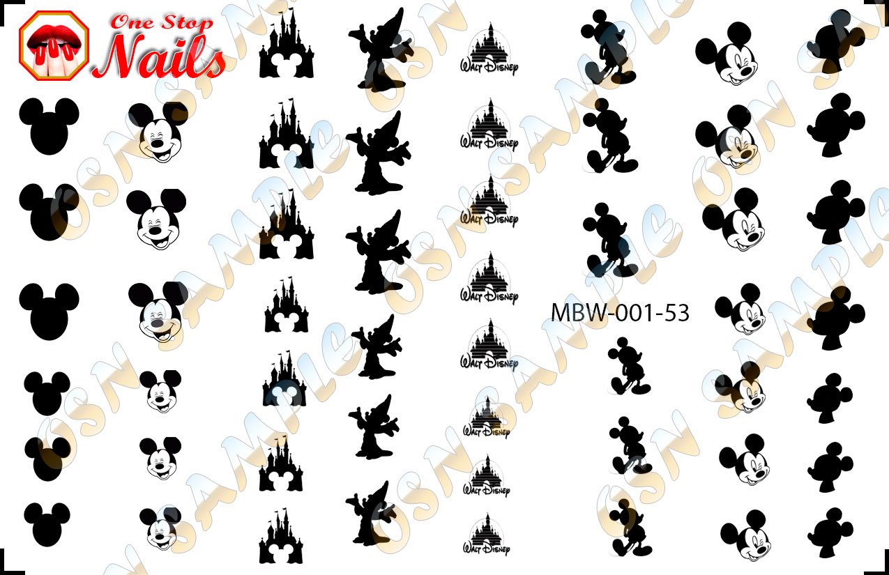 Black and White Mickey Waterslide Nail Decals by One Stop Nails V1A.