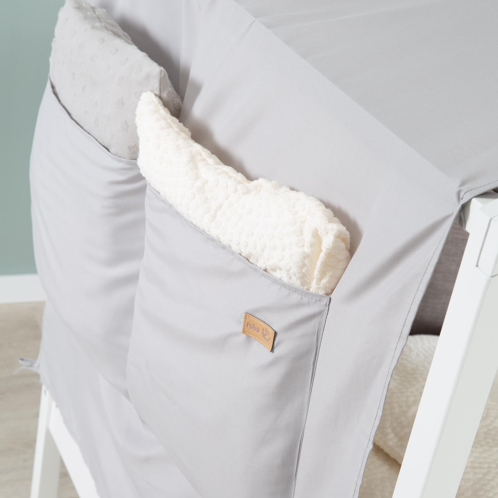 roba Copertura per Letti Montessori 90 x 200 cm - Accessorio Adatto per trasformare Il Letto in Un baldacchino - con 3 Tasche portaoggetti e Finestra sul Tetto - Grigio Chiaro