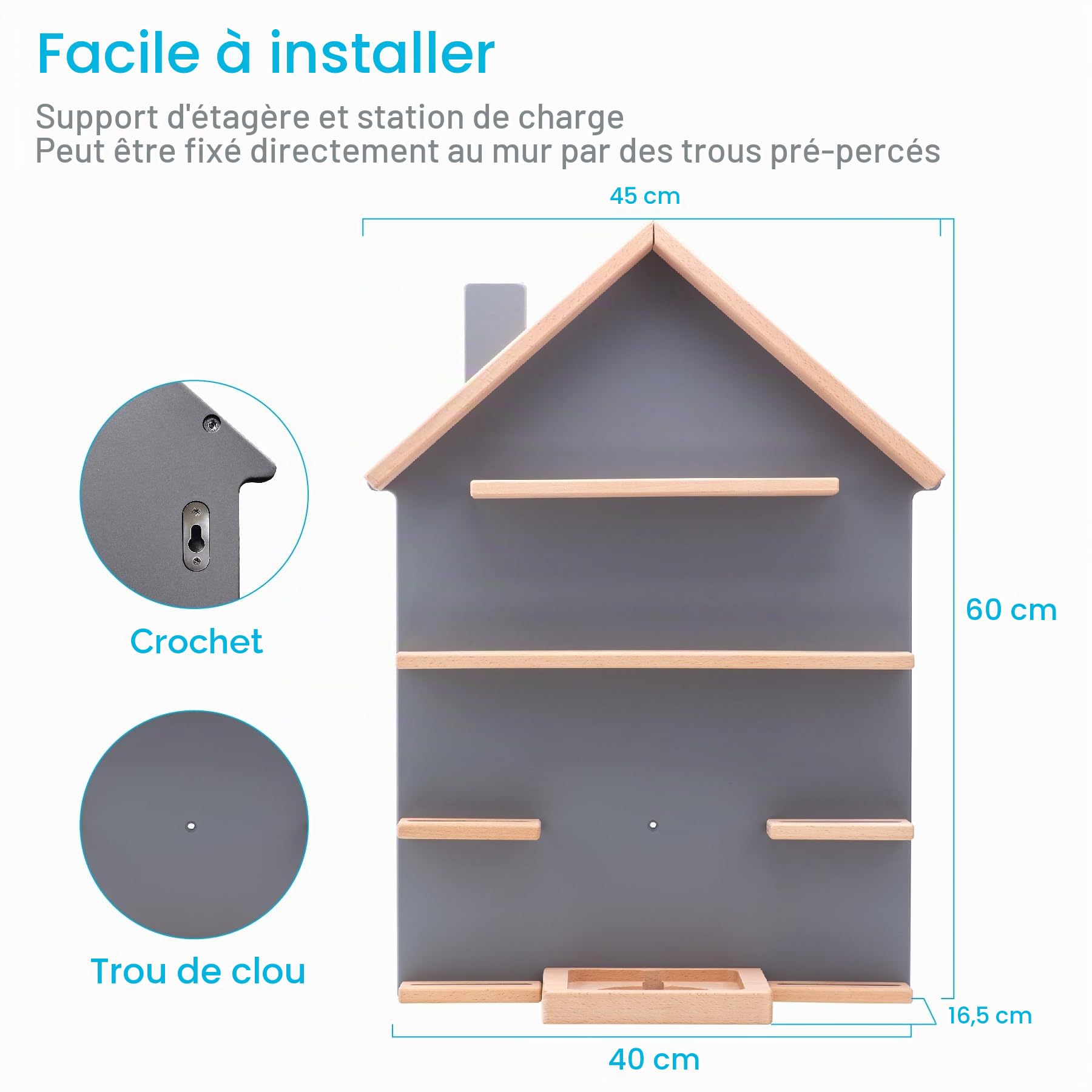 Étagère murale, pour boîte à musique, compatible avec Toniebox et Tonies, pour plus de 40 figurines, pour chambre d'enfant et de bébé, grise