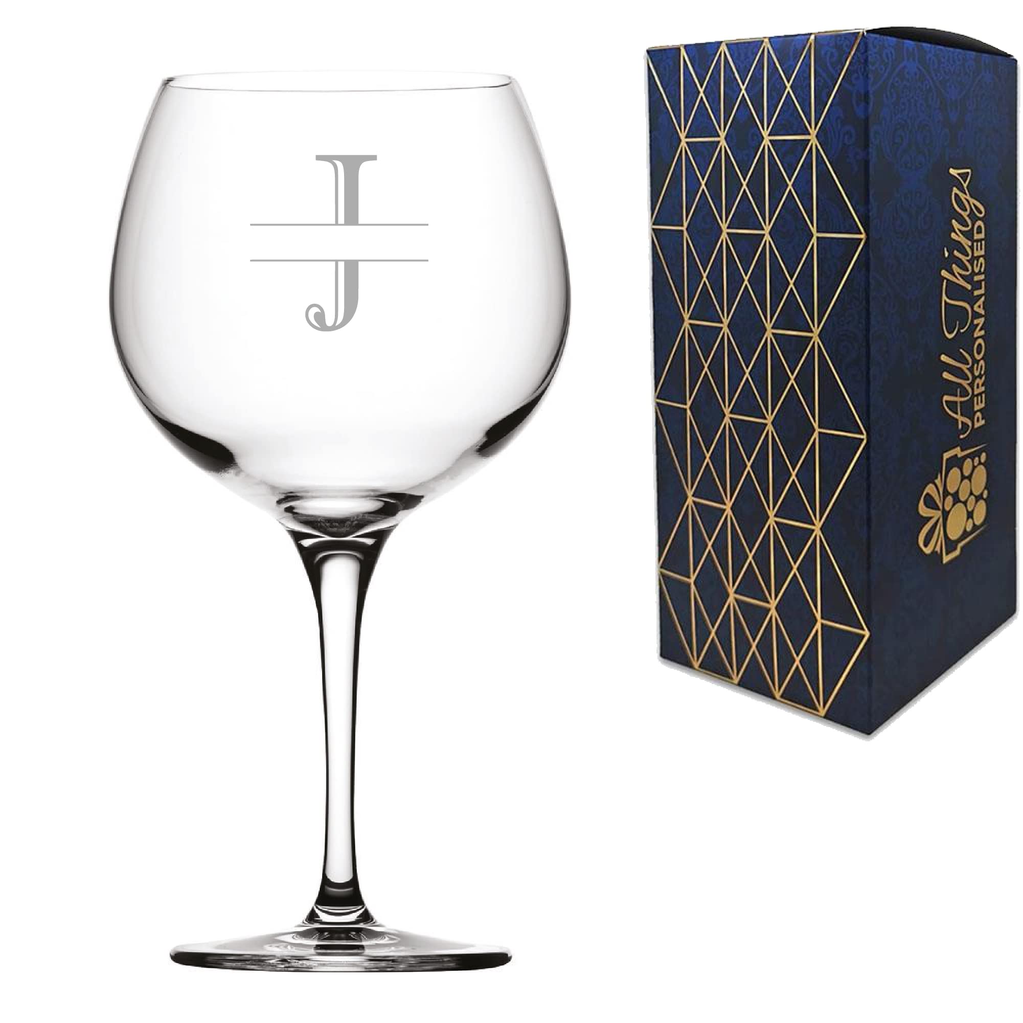 Personalised Engraved Novelty Initial and Name Juniper Cocktail/Gin Glass, Letter J, Personalise with Any Name, Presented in a Quality Gift Box, Perfect for Any Occasion