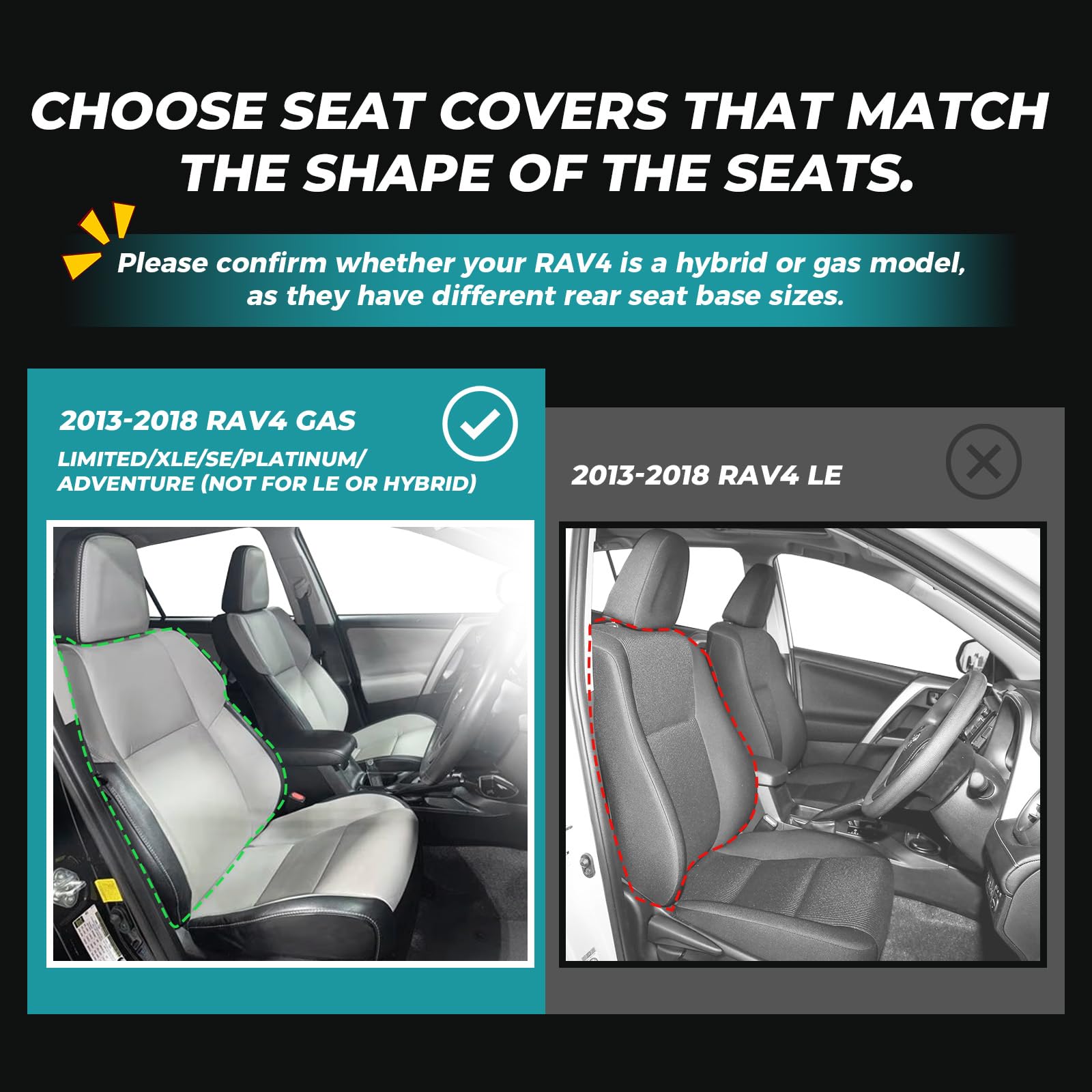 FEINEPRO Seat Covers for Toyota RAV4 1:1 Custom Fit for RAV4 2013-2018 XLE SE Limited Platinum Adventure (not for LE) Leather Car Seat Covers Full Set - Black