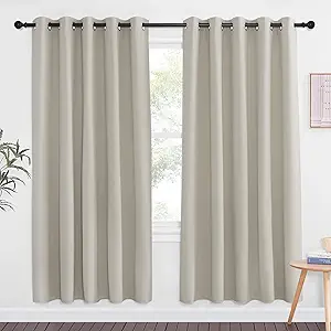 NICETOWN Blackout Natural Large Window Treatment for Bedroom - Grommet Thermal Curtains Room Darkening Sound & Light Reducing Sliding Door Curtains & Drapes for Living Room (1 Panels W66 x L72)