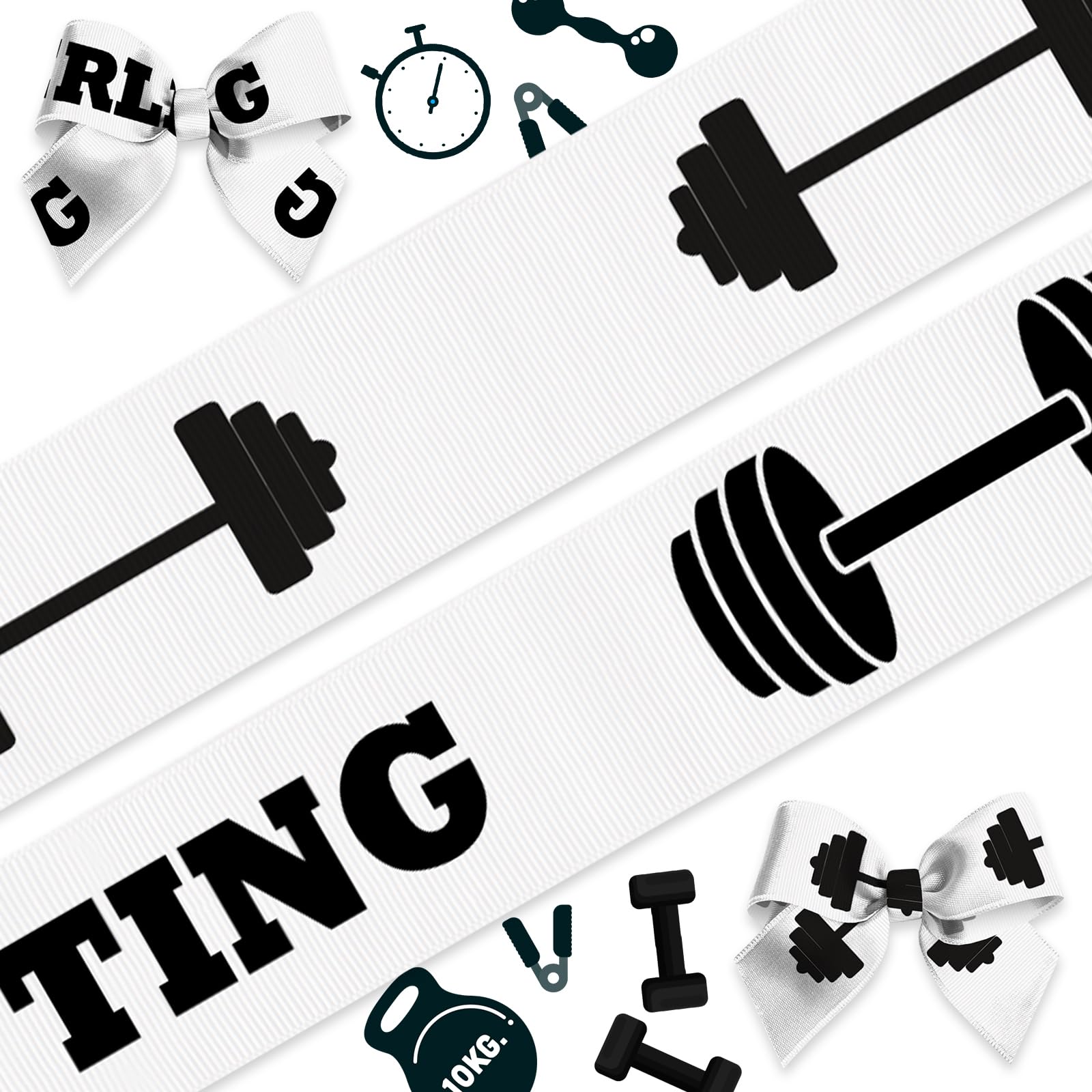 LANGFON 2 Rolls Powerlifting Ribbons Sports Themed Barbell Ribbon Weightlift Ribbon for Olympic Themed Party Gift Wrapping Birthday Home Gym Weightlifter Decorations Supplies DIY Craft 0.8" x 10yd