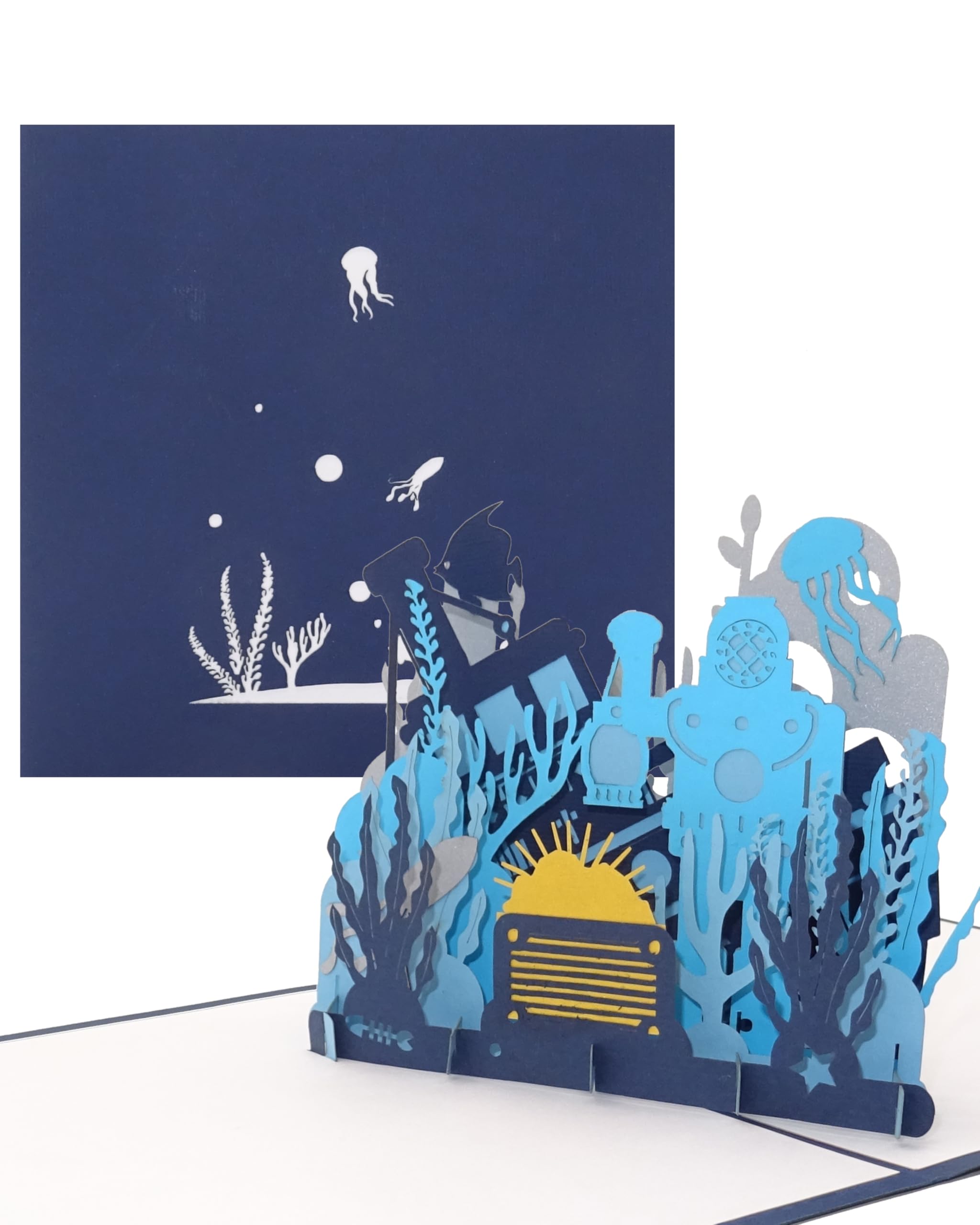 3D Pop Up Card "Diver and Underwater World" - Great Birthday Card and Travel Coupon, Gift Card for Kids Birthday Invitation, Swimming, Swap and Snorkeling