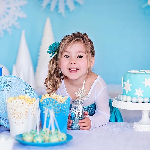 Miniatura 7 de AnyDesign - 50 popotes de papel de Navidad desechables a rayas blancas y plateadas con copos de nieve con purpurina para invierno, Navidad,