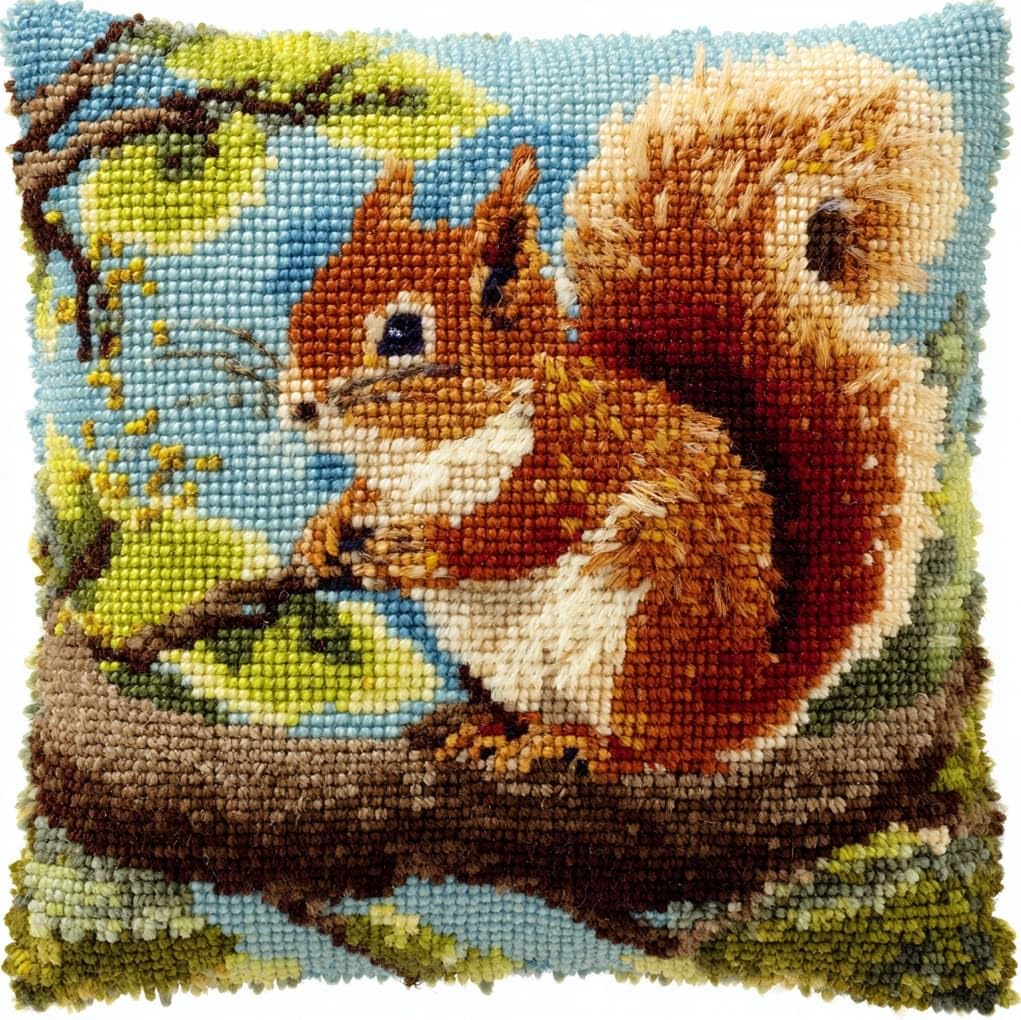 WallustrioaW Latch Hook Cushion Kits for Adults,Squirrel on the Branch