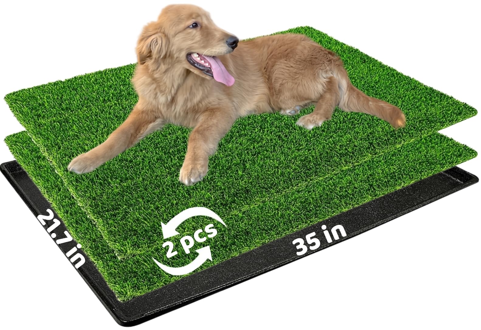 MEIZHUANG Dog Grass Pad with Tray: 2-Pack Fake Grass, 35 x 21.7 in, Ideal for Medium & Large Dogs - Perfect for Indoor Use, Potty Training