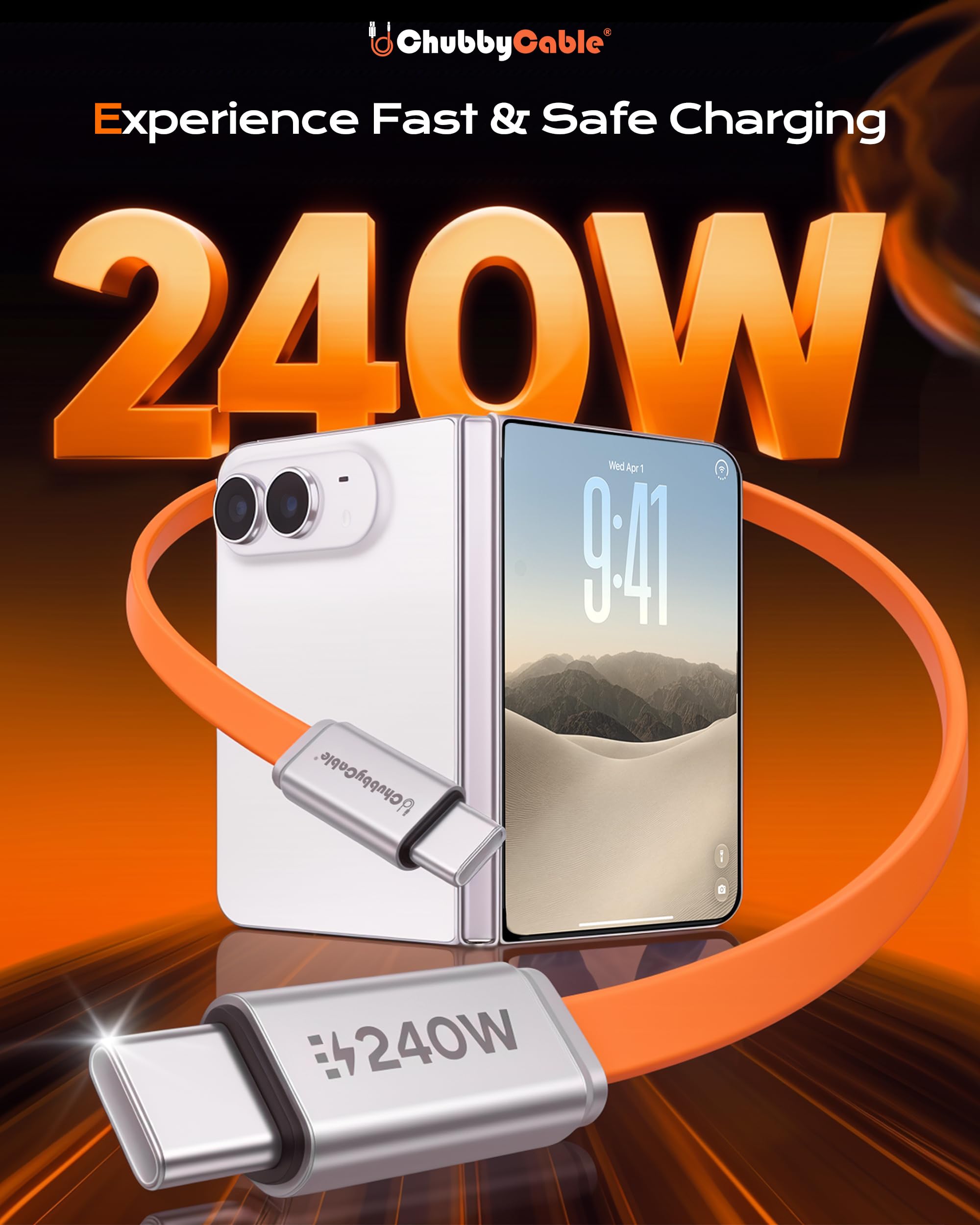 chubbycable Cavo piatto in silicone da USB C a USB C, 240 W, 1,8 m
