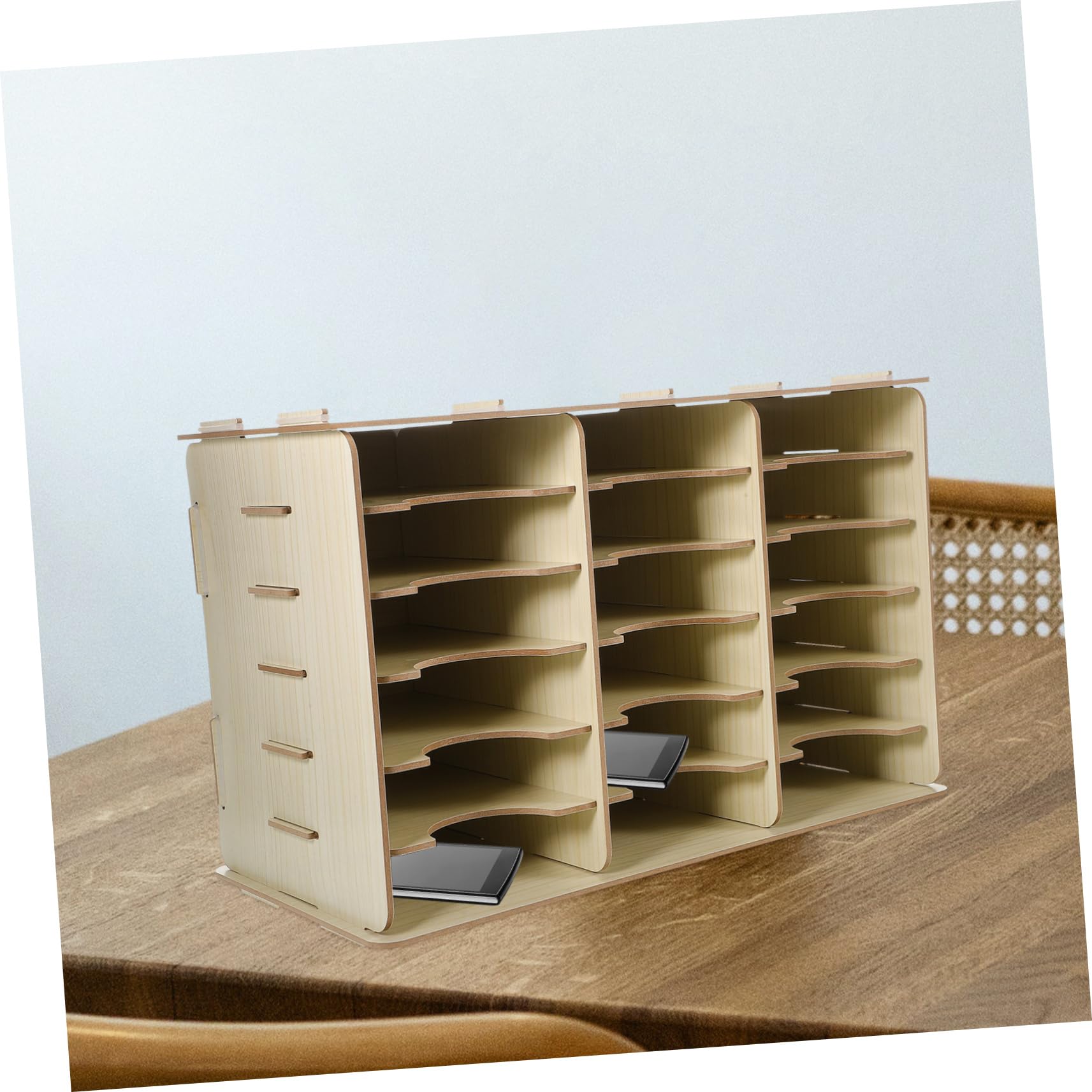 STOBOK Porta Cellulare in Legno per Scrivania Organizer da Tavolo Scomparti Multipli Espositore per Telefono Cellulare Scatola Portaoggetti da Ufficio