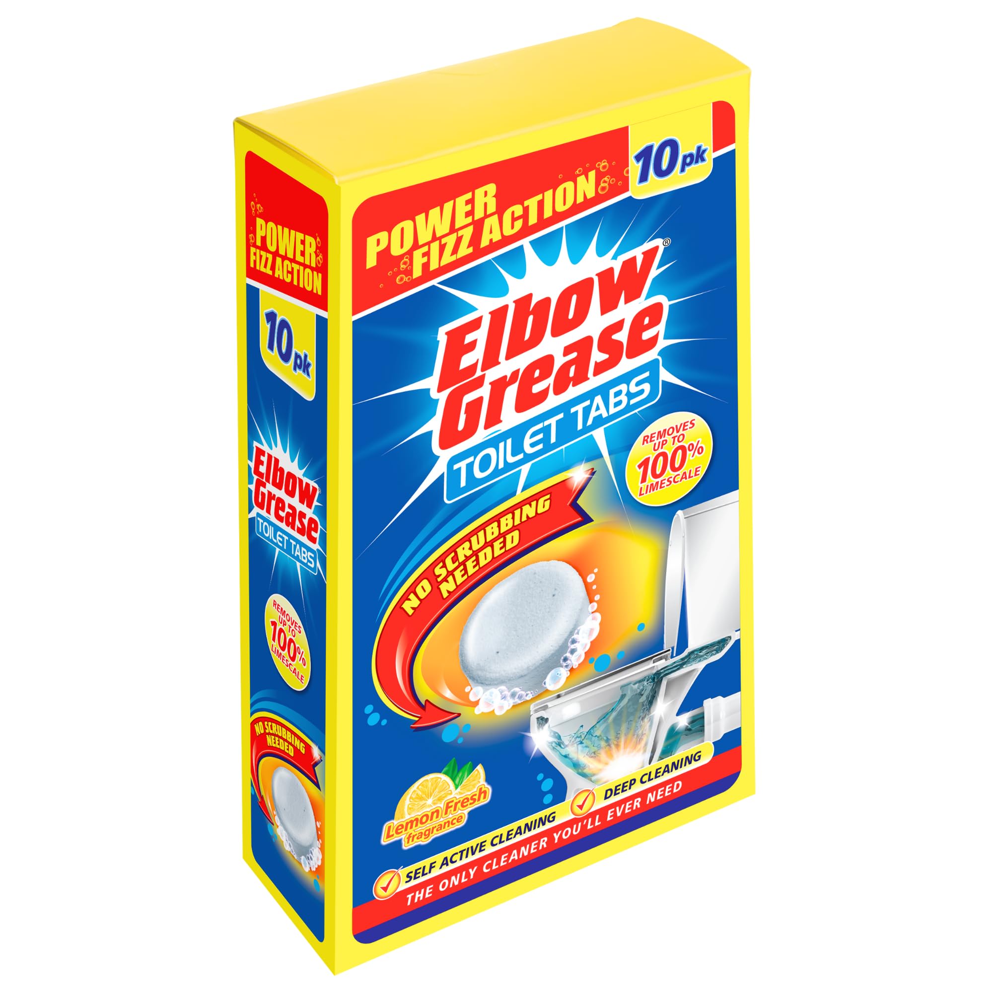 Elbow Grease Toilet Cleaner Tabs - No Scrubbing Needed | Removes Up To 100% Limescale (Lemon Fresh - Pack of 10 Tablets)
