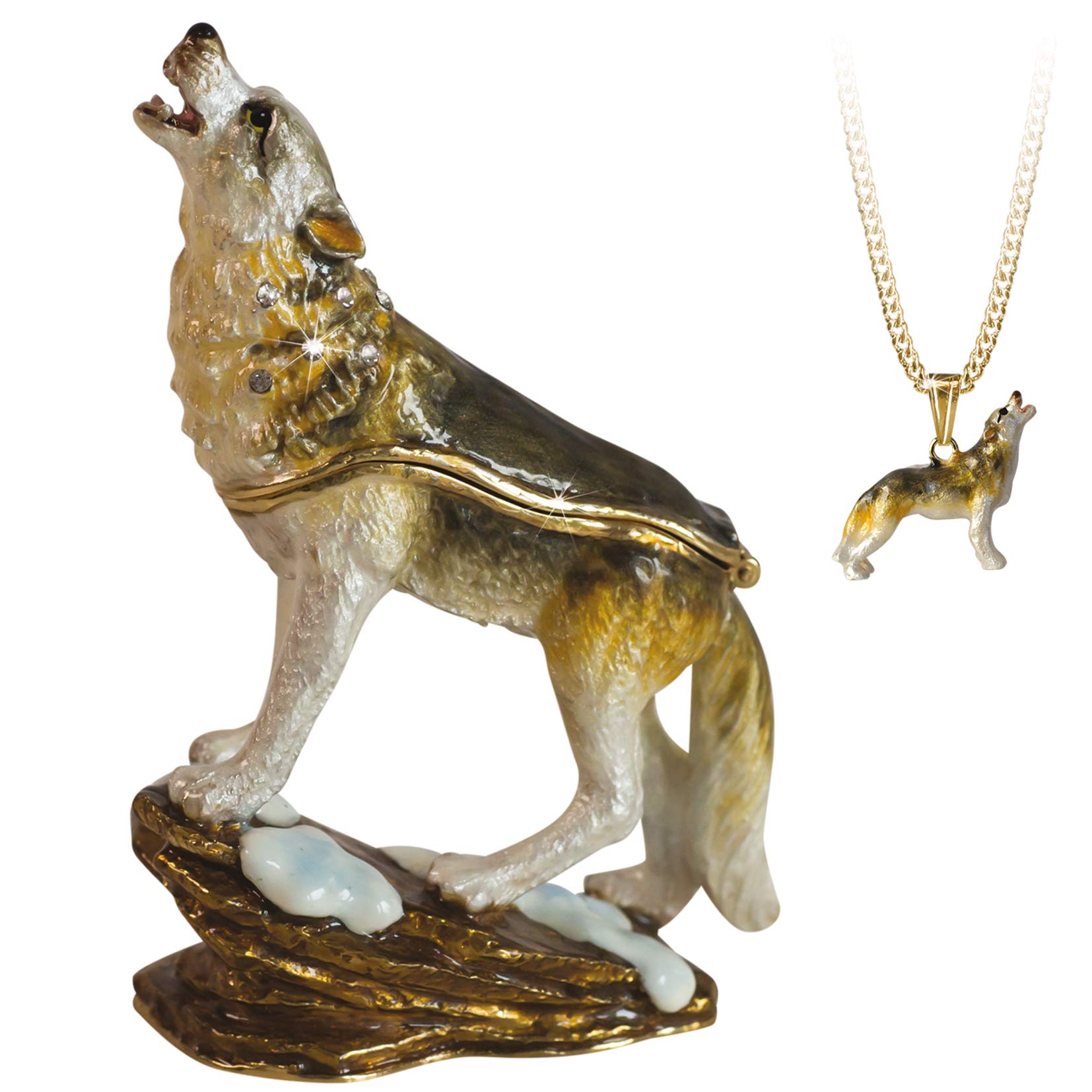 Arora Secrets from Hidden Treasures 1087 Wolf Howling Trinket Box