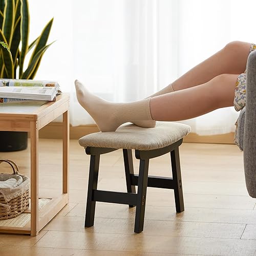 Miniatura 4 de Taburete para pies, reposapiés otomano, taburete de bambú debajo del escritorio, taburete pequeño para sala de estar, dormitorio y cocina (patas