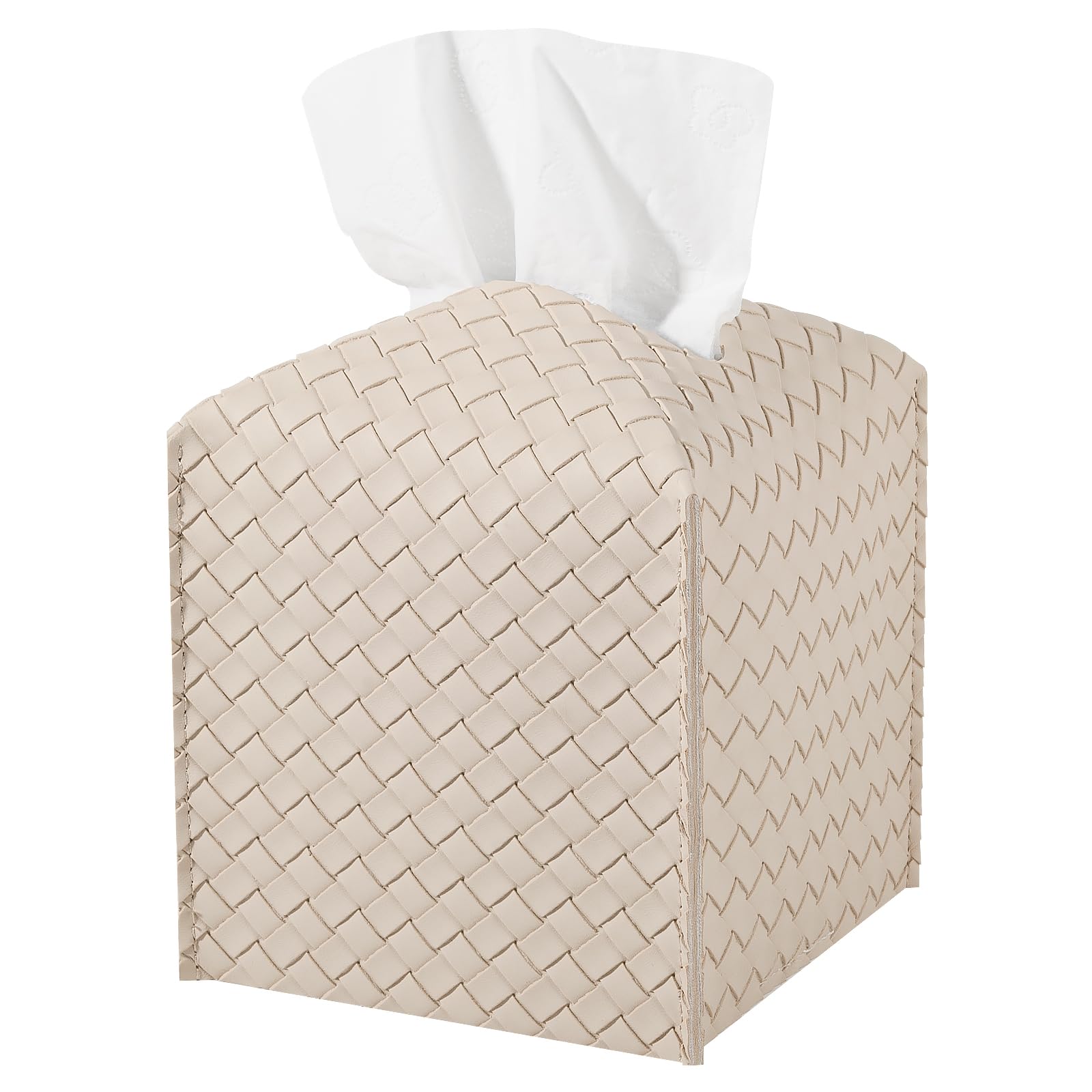 Photo 1 of Tissue Box Cover PU Leather Tissue Holder Square Facial Tissue Case Facial Paper Organizer Dispenser for Bathroom, Vanity Countertop, Car, Light Apricot
