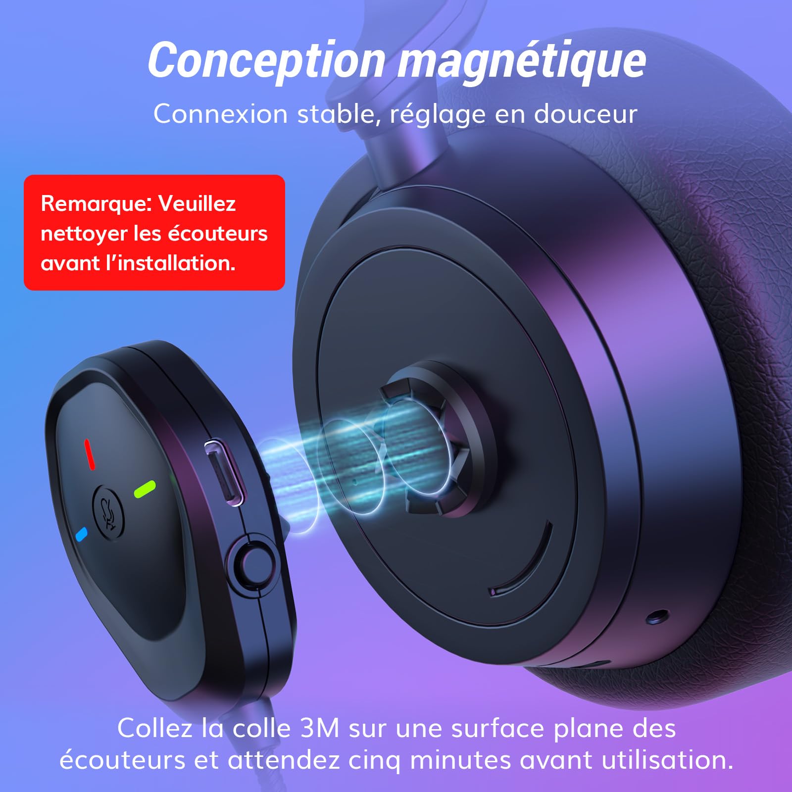 TONOR ModMic sans Fil, Microphone Perche Amovible pour Casque, Microphone de Jeu pour Console, Réduction du Bruit, Rechargeable par USB, Compatible avec Win/Mac/Android/iOS, TGP1