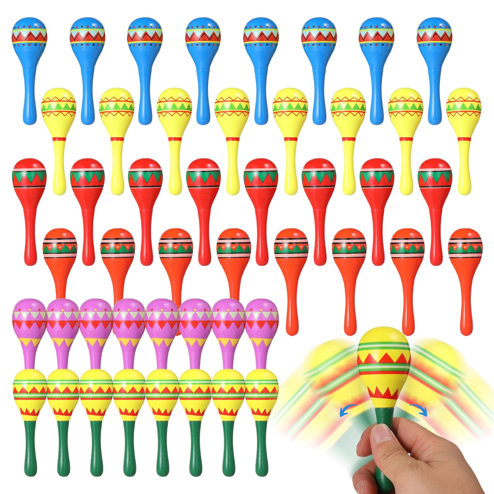 48 maracas, maracas de madera multicolor de 4.5 pulgadas, silenciosas ligeras para adultos, accesorios de fiesta mexicana, cumpleaños, carnaval, recuerdo de fiesta musical divertido