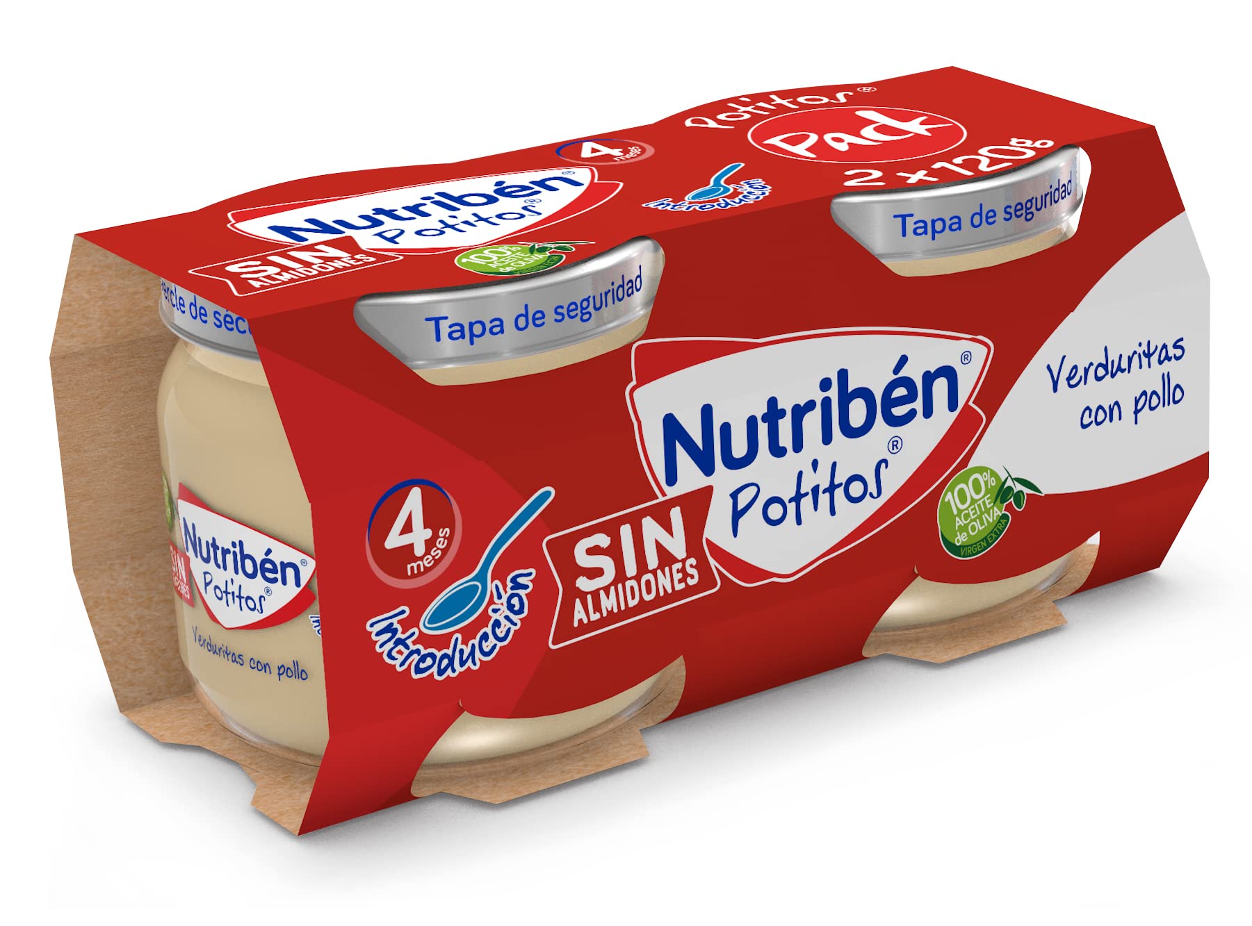 Nutribén Potitos Introducción al Pollo con guisantes y zanahorias, Pack 6 x 120g, Desde los 4 Meses