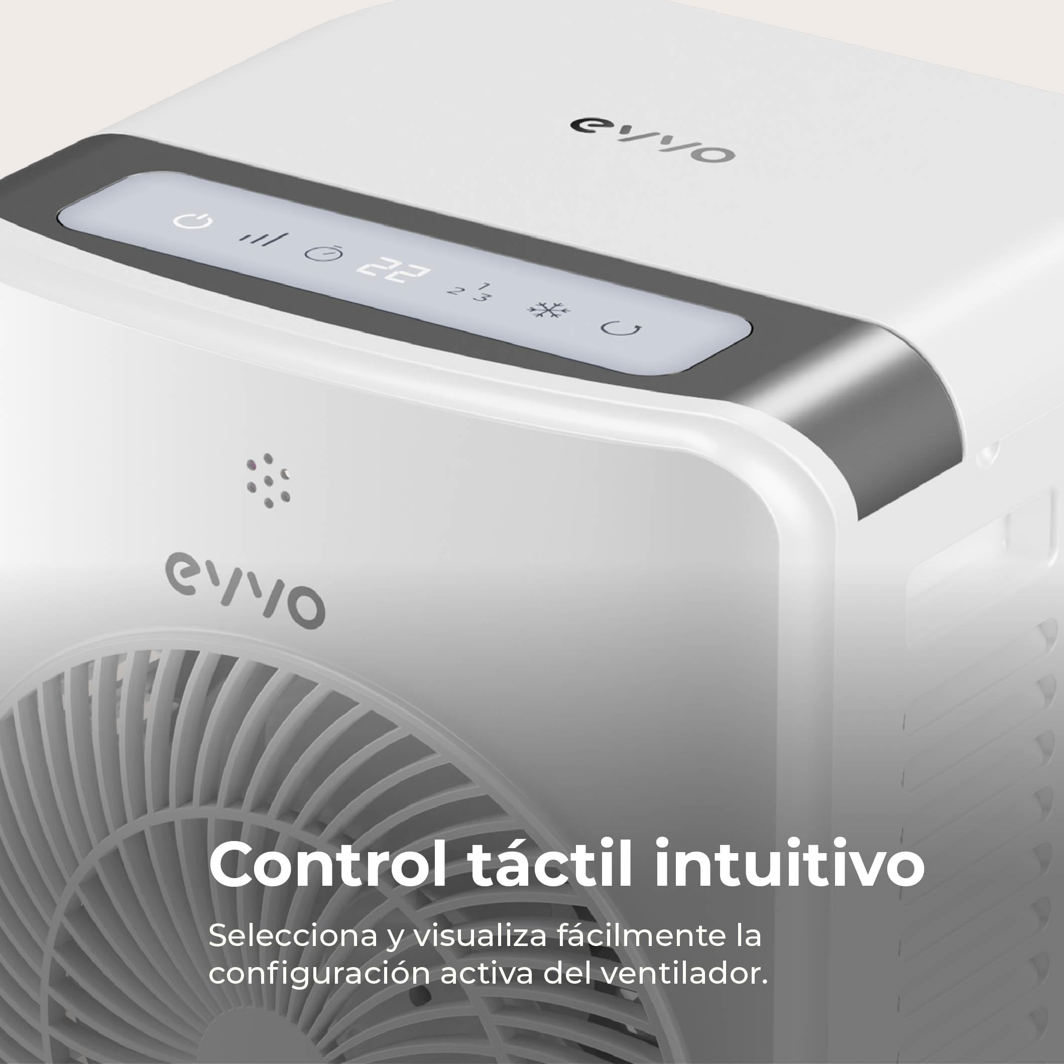 EVVO Climatizador Evaporativo y Enfriador de Aire Portátil - Aire Frío Sin Instalación, 12 Velocidades, Función Frío con Agua y Hielo, Panel LED, Mando a Distancia, Ventilador Silencioso Torre (AC750)